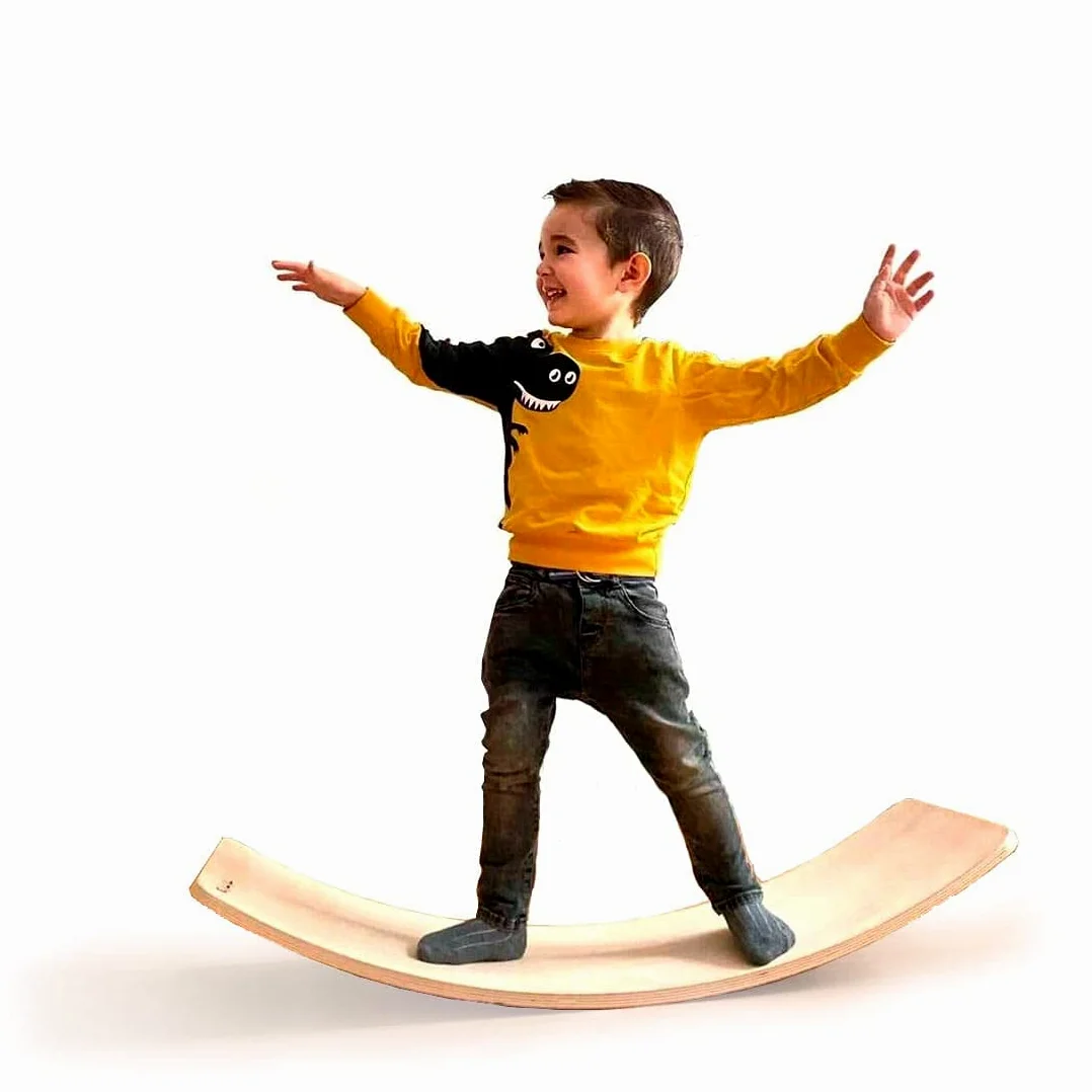 TWR® Tabla Curva Montessori de Madera con Certificado CE - Talla L de 95 x 32 cm -Tabla Equilibrio-Fabricada en España-Natural o Barnizada