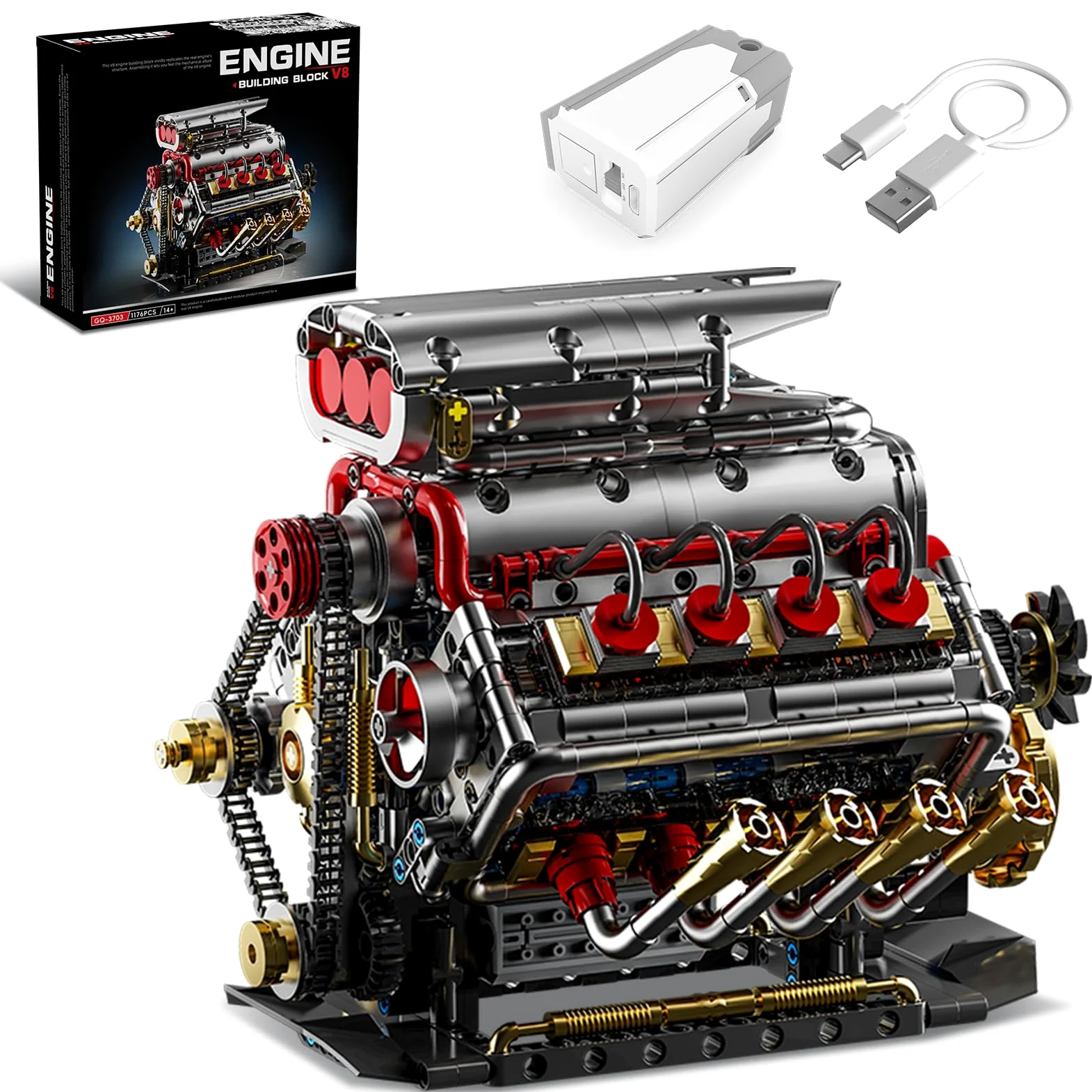 Juego de bloques de construcción de motor Technik V8, Ideas V8, juego propio para adultos, compatible con Lego, STEM, juguete regalo para fans de coches y niños a partir de 14 años (1176 piezas)