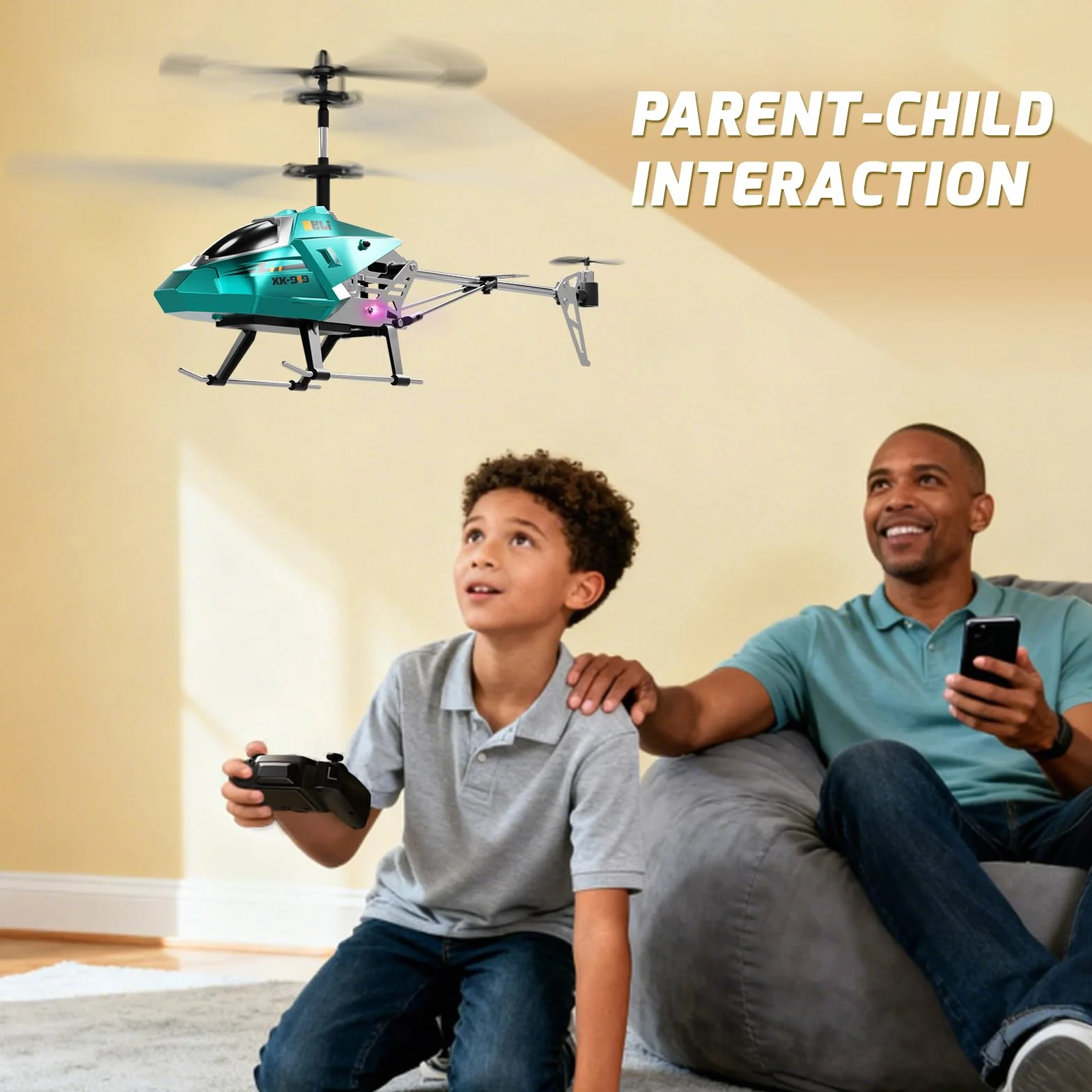XIKOTEC Helicóptero Teledirigido para Niños, RC Helicóptero con 2 Baterías, Mantenimiento de Altitud, Luz LED y 3 Carcasas Metálicas Intercambiables, Avión Teledirigido 2.4GHz para Principiantes