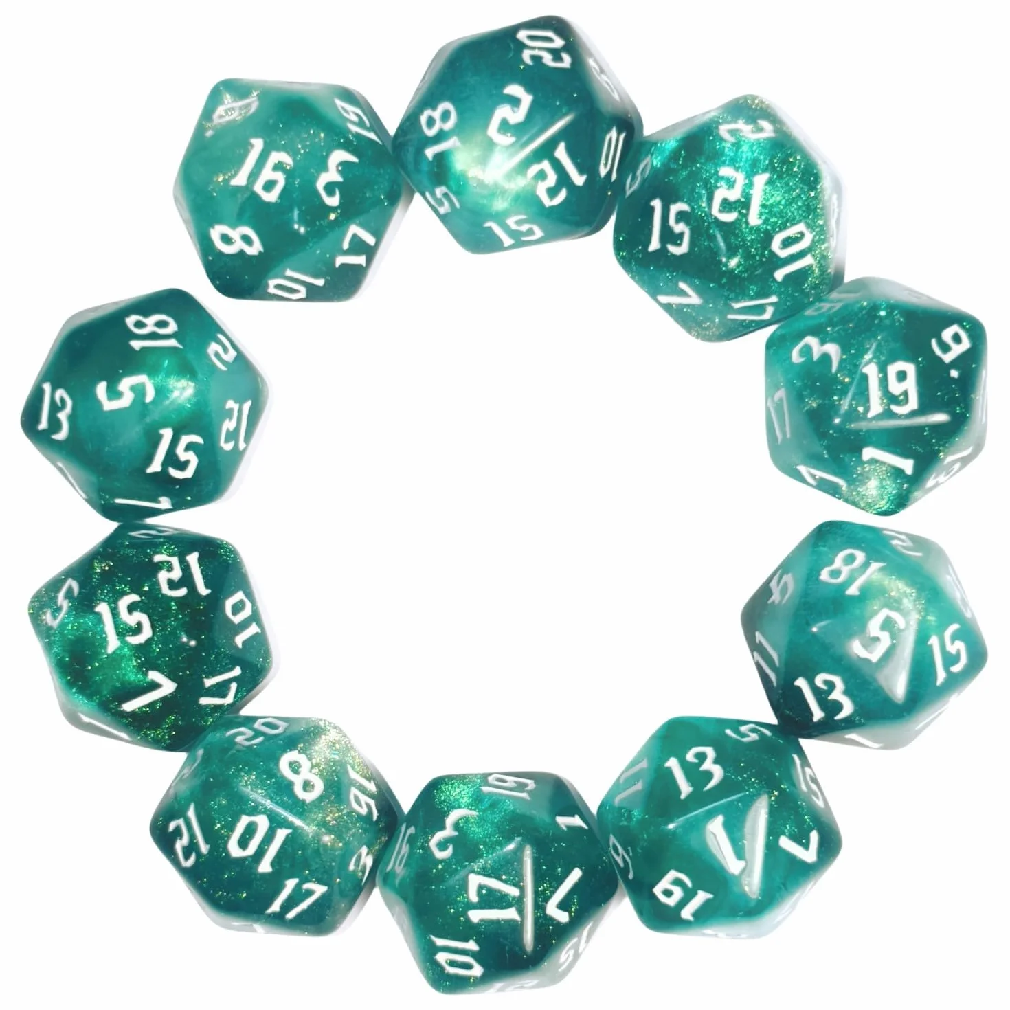 Dzxin Dados de rol 20 Caras,10 Piezas Caras Dados Poliédricos, 20mm D20 Dados para Dungeons and Dragons DND RPG MTG Juegos de Cartas de Mesa y Otros Juegos de Mesa (Verde)