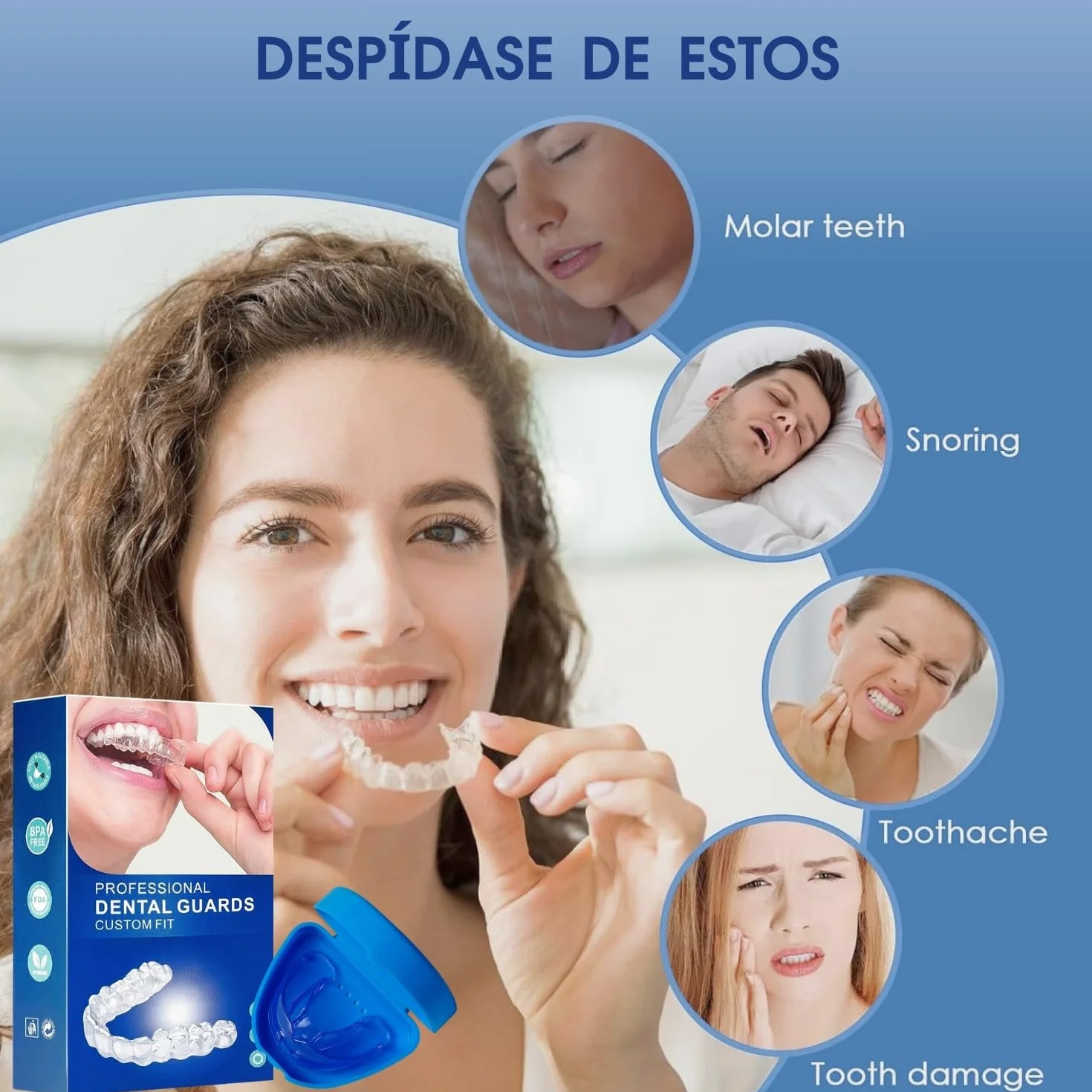 Ferula Descarga Bruxismo 4 Piezas 2 Tamaños, Protector Bucal para Dormir, Ajustable