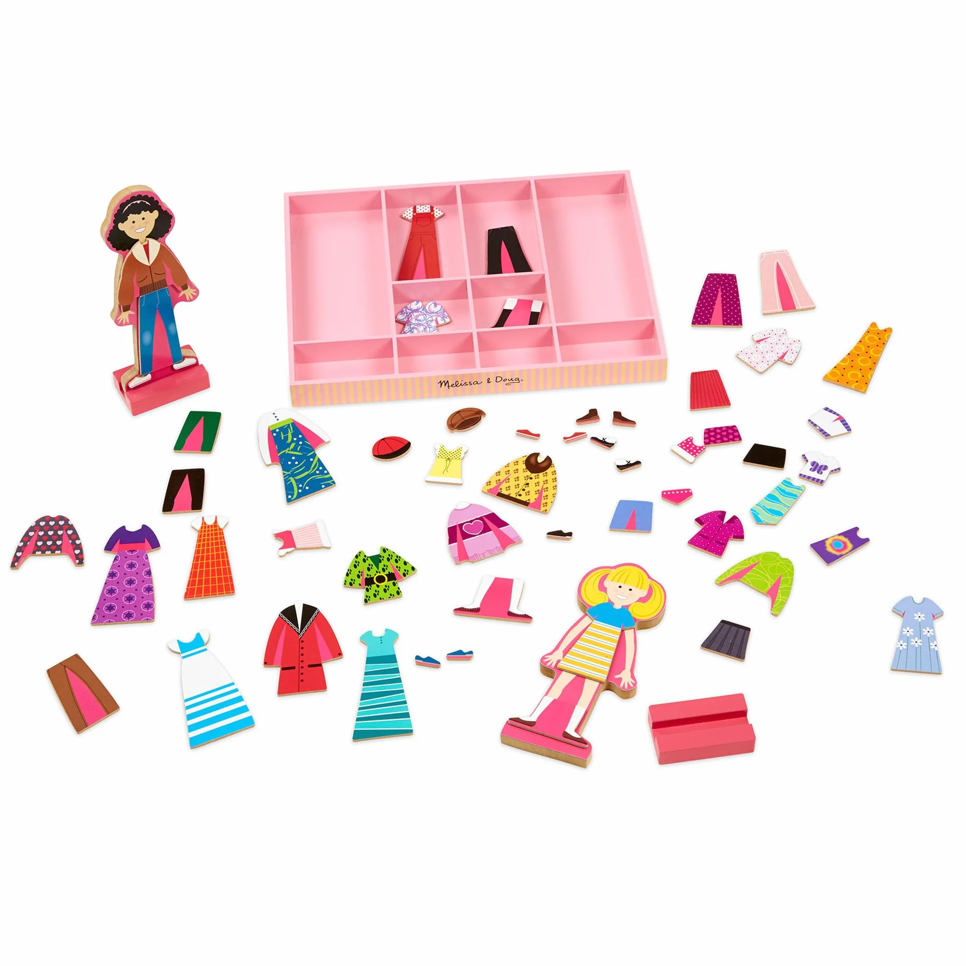 Melissa & Doug - Juego Magnético de Madera Viste a Abby y Emma, 56 Piezas de Ropa y Complementos + 2 Muñecas - 6075162 - Juguetes Niñas 3 años + Regalo Niña 3 años + - Juego Educativo