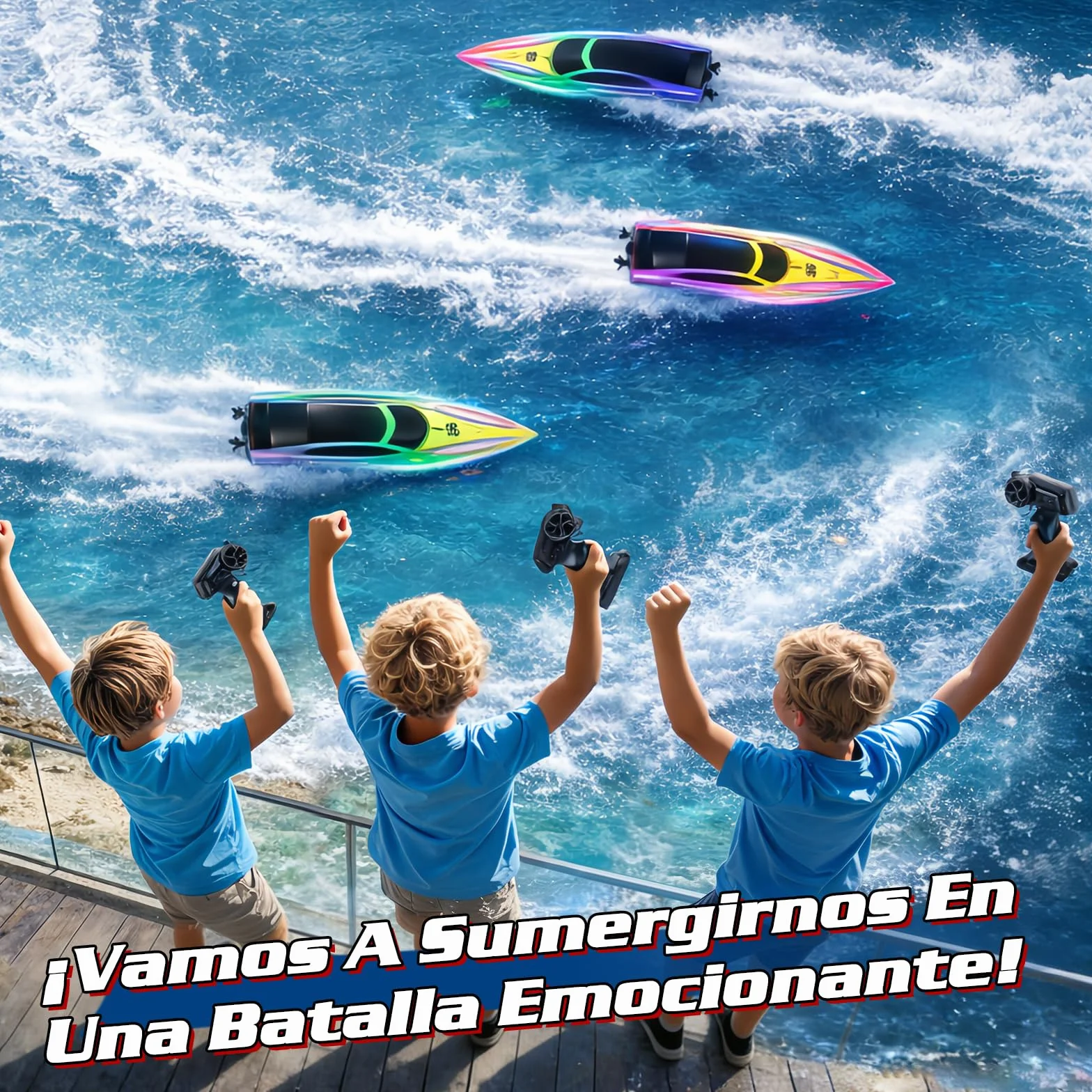 FORMIZON Barco Teledirigido, 2.4GHz Lancha Teledirigida con 7 Modos de Luces LED, 15 km/h Barco RC para Piscinas, más de 120 Minutos, Barcos Teledirigidos Juguetes de Piscina para niños (Azul)