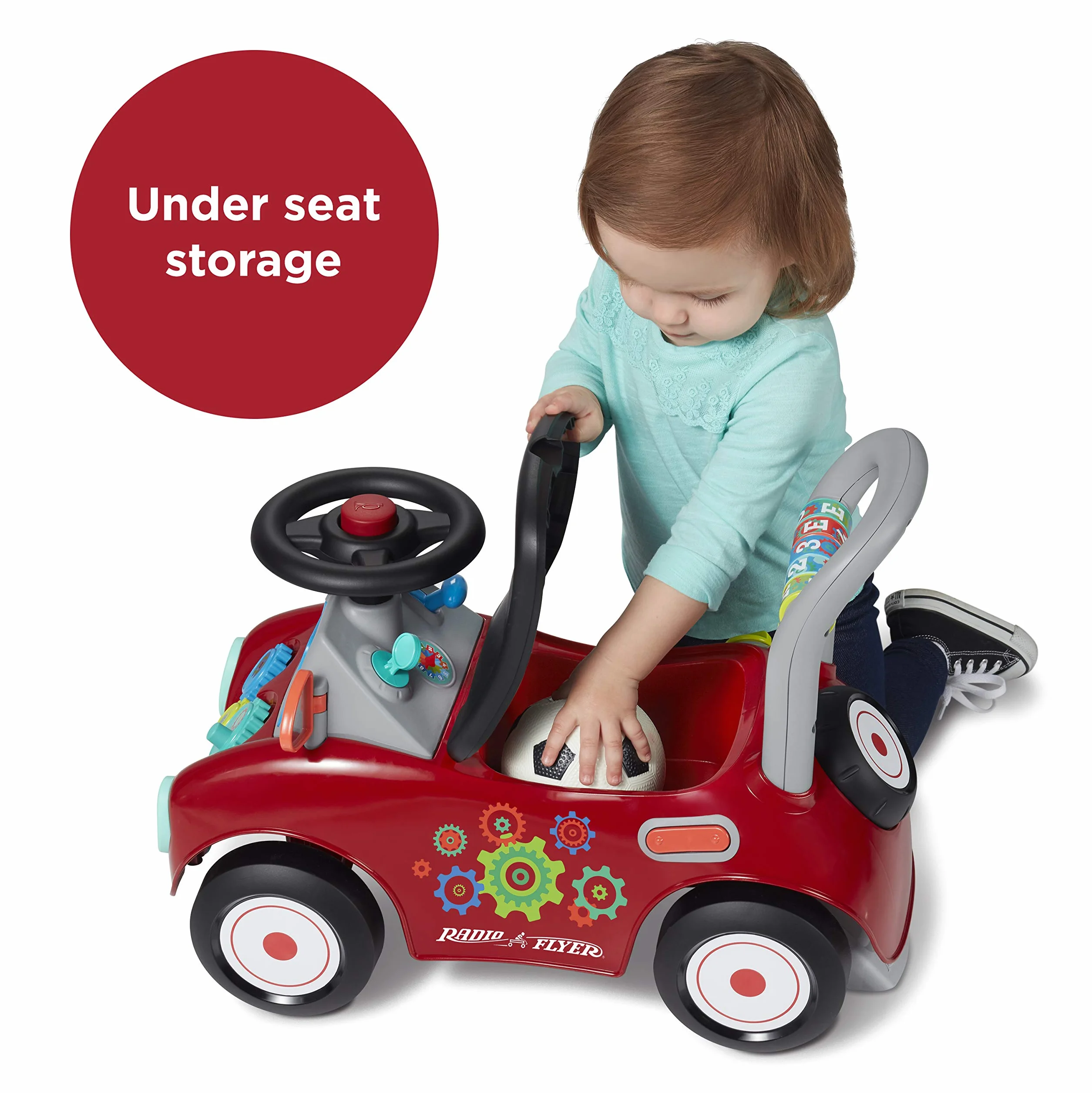 Radio Flyer Cochecito Ocupado, Sentado o de pie, Juguete para pasear para niños pequeños, de 1 a 3 años, Juguete Rojo para pasear para niños