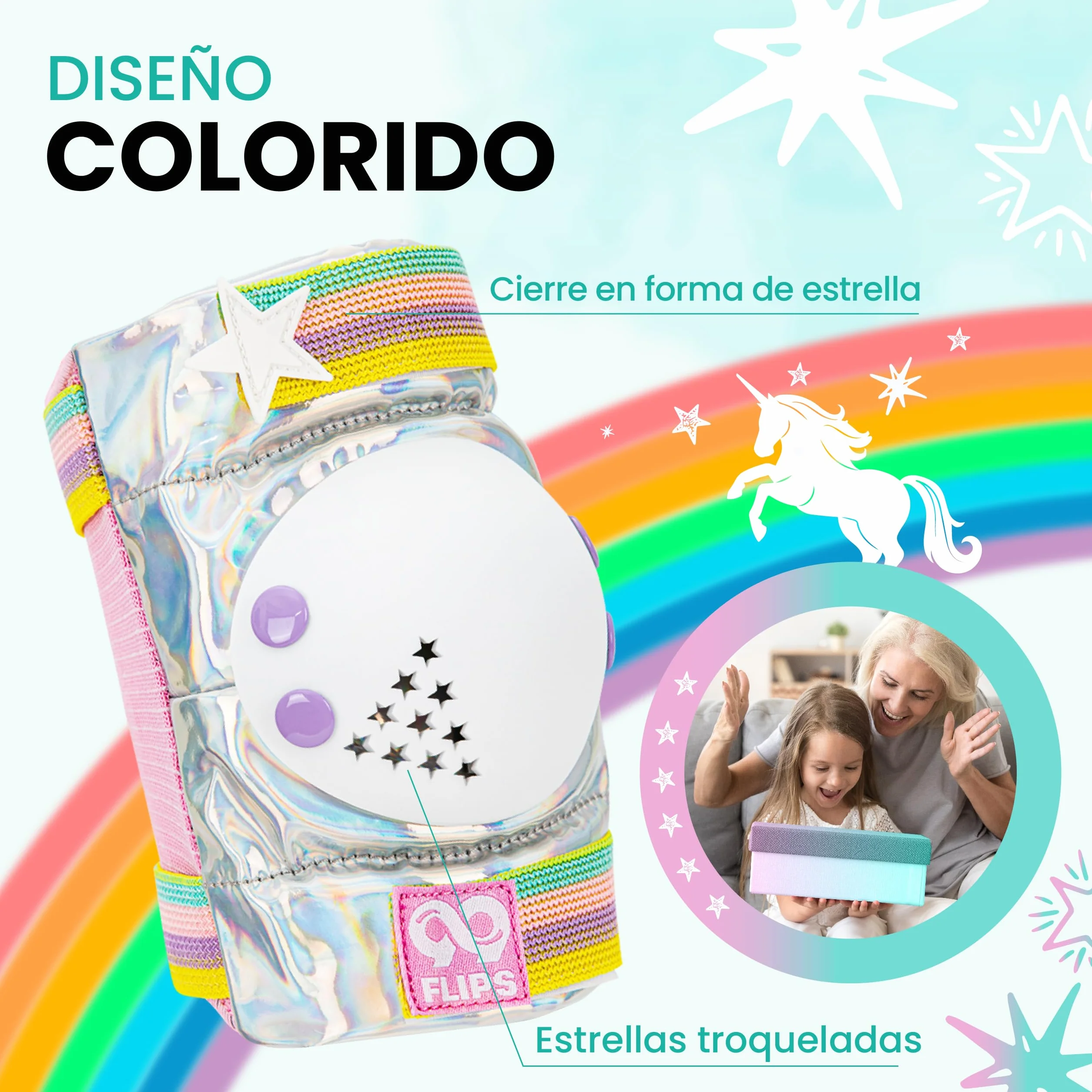 99FLIPS Protecciones Patines Niña Rodilleras Coderas Niño Protectores Talla XS PLATA MÁGICA