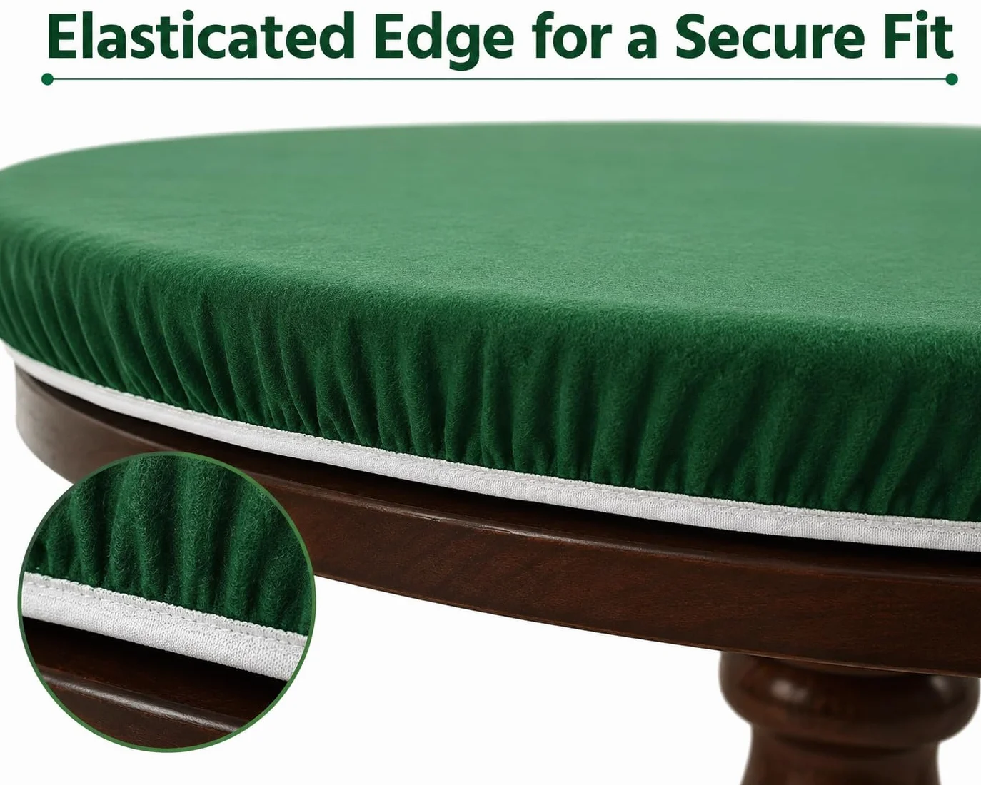 Katai – Cubierta Verde para Mesa de póker Estilo Casino – Fieltro elástico para mesas Redondas de 36 a 48" – Antideslizante y Reduce Ruido – Incluye 6 Posavasos