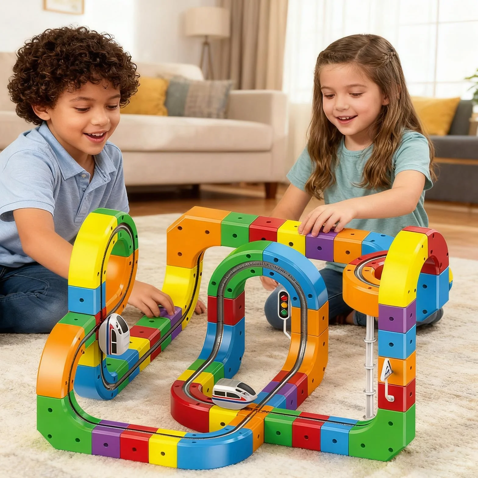 Clickrail Electric Train Set, DIY Cube Track, Cubix 3D Tren Magnetico Juguete con Gravedad Defying, Klickrail Block Bloques Mágicos y Tren Motorizado, Trens Eléctrico Regalo para Niños (123 Piezas)