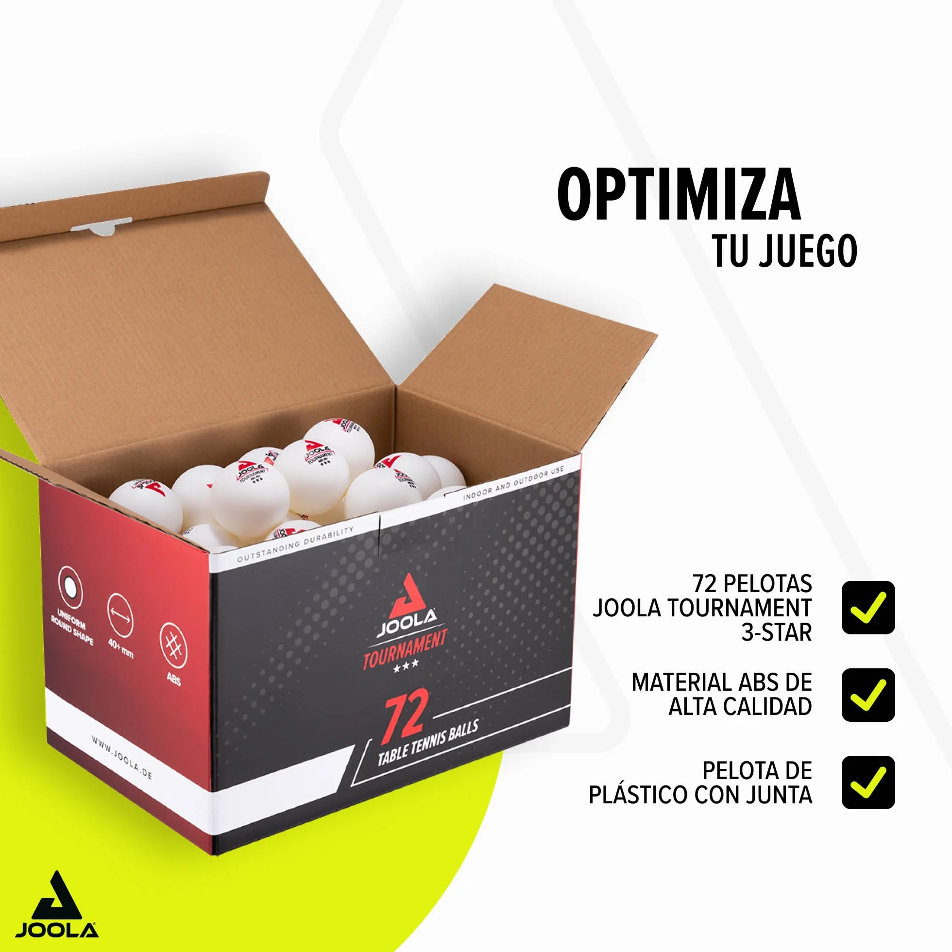 JOOLA Pelotas de ping-pong 40 mm 3 estrellas blanco 72 unidades
