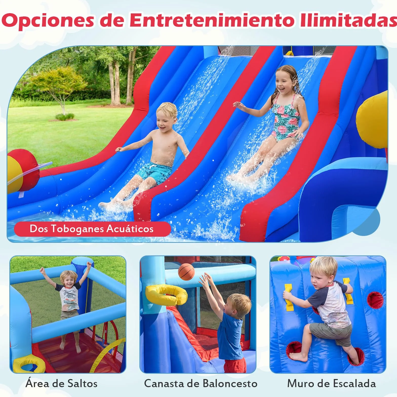 COSTWAY Castillo Hinchable Acuatico, 9 en 1 Castillo Hinchable para niños 3-5 Años con 3 Niños, 646 x 418 x 211 cm, Seco y Agua, Insuflavel Crianças Interior Exterior (con soplador de 950W)