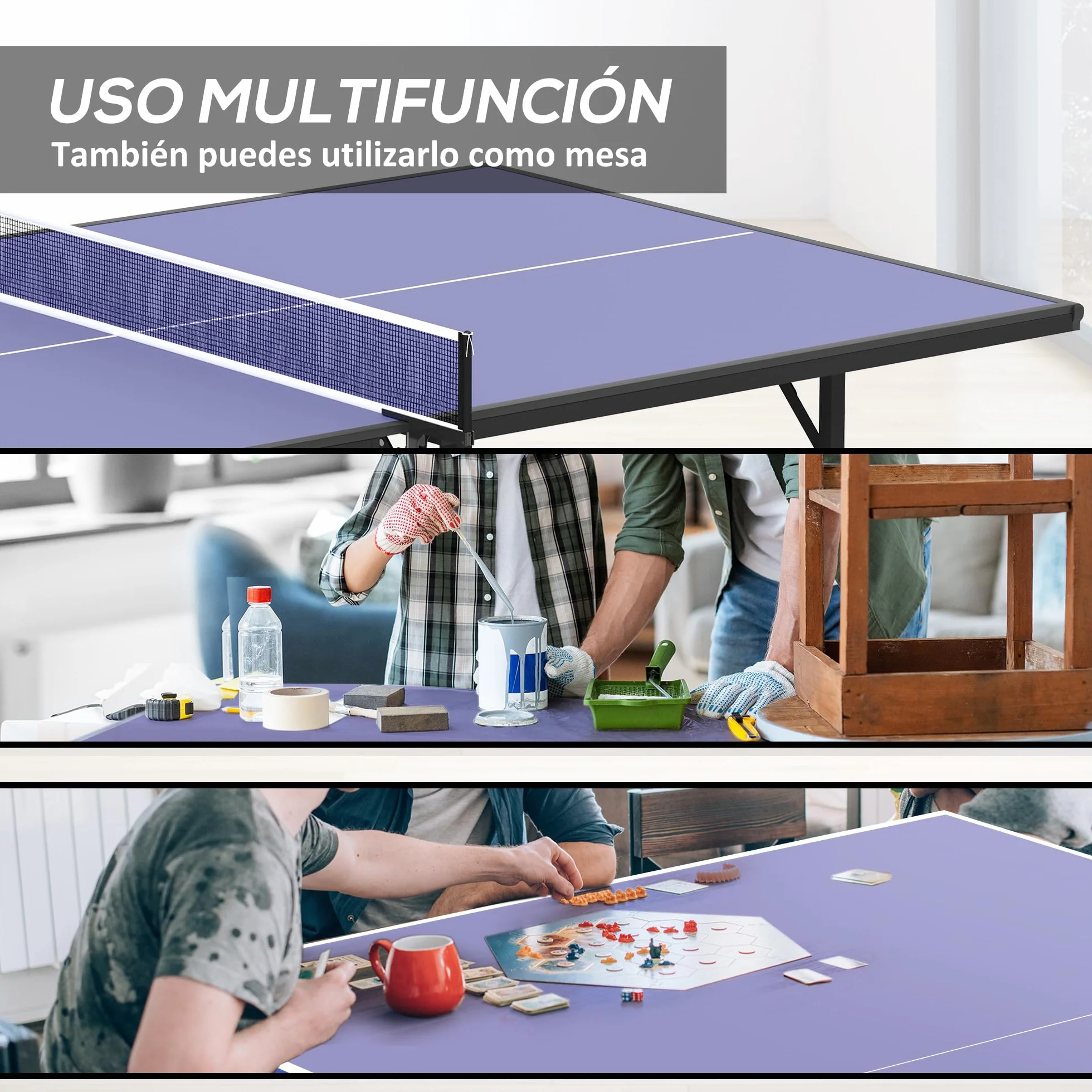 HOMCOM Mesa de Ping Pong Plegable con Red 152,5x274x76 cm Acero MDF Azul