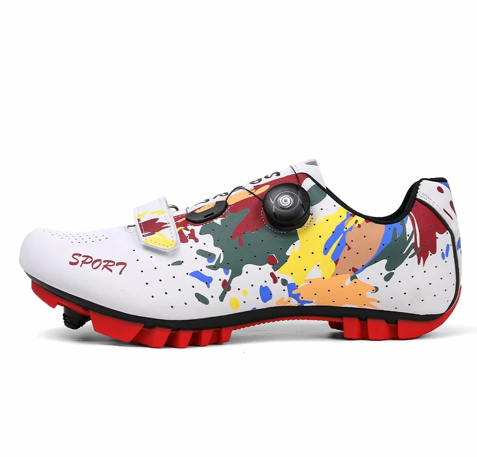 Hixingo Zapatilla de Ciclismo Hombre Mujer Graffiti Colorido Impresión Zapatos MTB Compatibles SPD Lock System