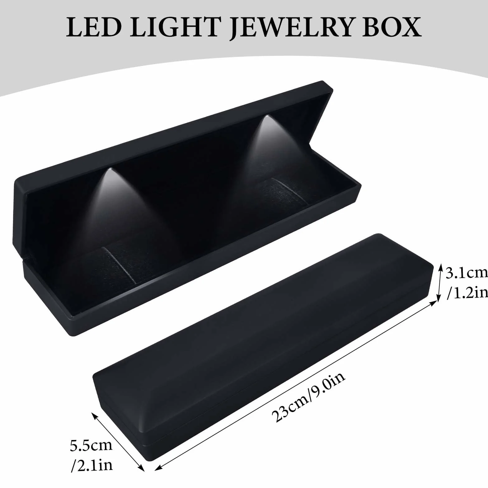 Caja de Regalo de Joyería con Luz LED, Estuche para Colgante/Pulsera/Collar con Luz LED, Joyero de Terciopelo, Estuche de Exhibición de Joyería, para Propuesta Compromiso Boda, 23*5.5*3.5cm, Negro