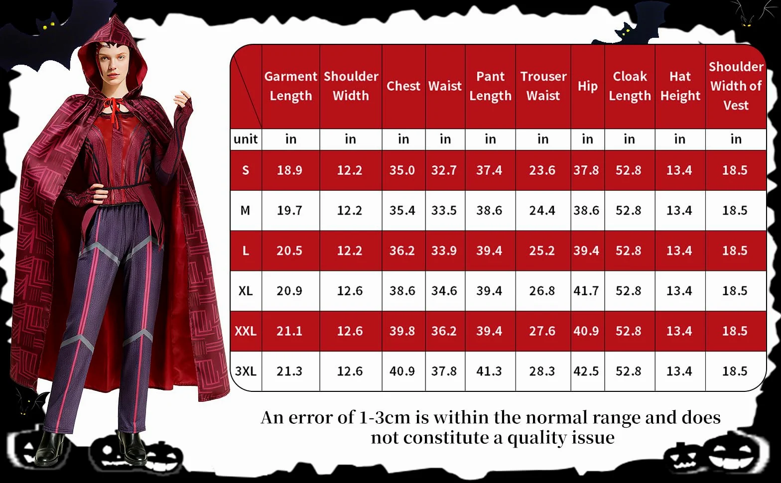 Disfraz de bruja de escarlata para mujer, disfraz de Wanda Maximoff con capucha, chaqueta, pantalones, traje, sombrero, Halloween, cosplay, disfraz de carnaval