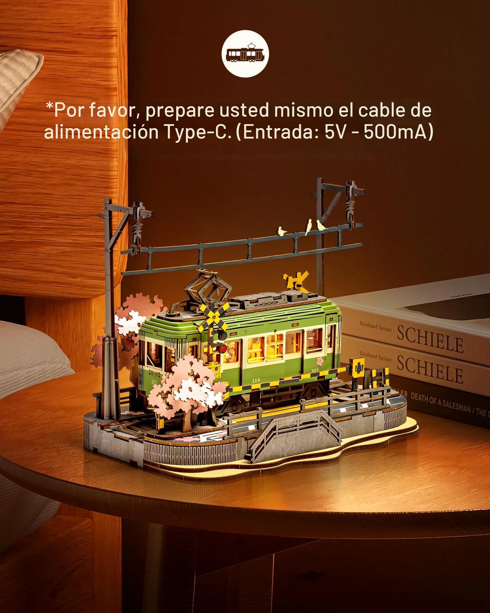 ROBOTIME Puzzle 3D Madera Tranvía Sakura con Luces LED, Maquetas para Construir Adultos, Manualidades Decoración del Hogar, Regalo para Adultos, Mujeres y Niñas