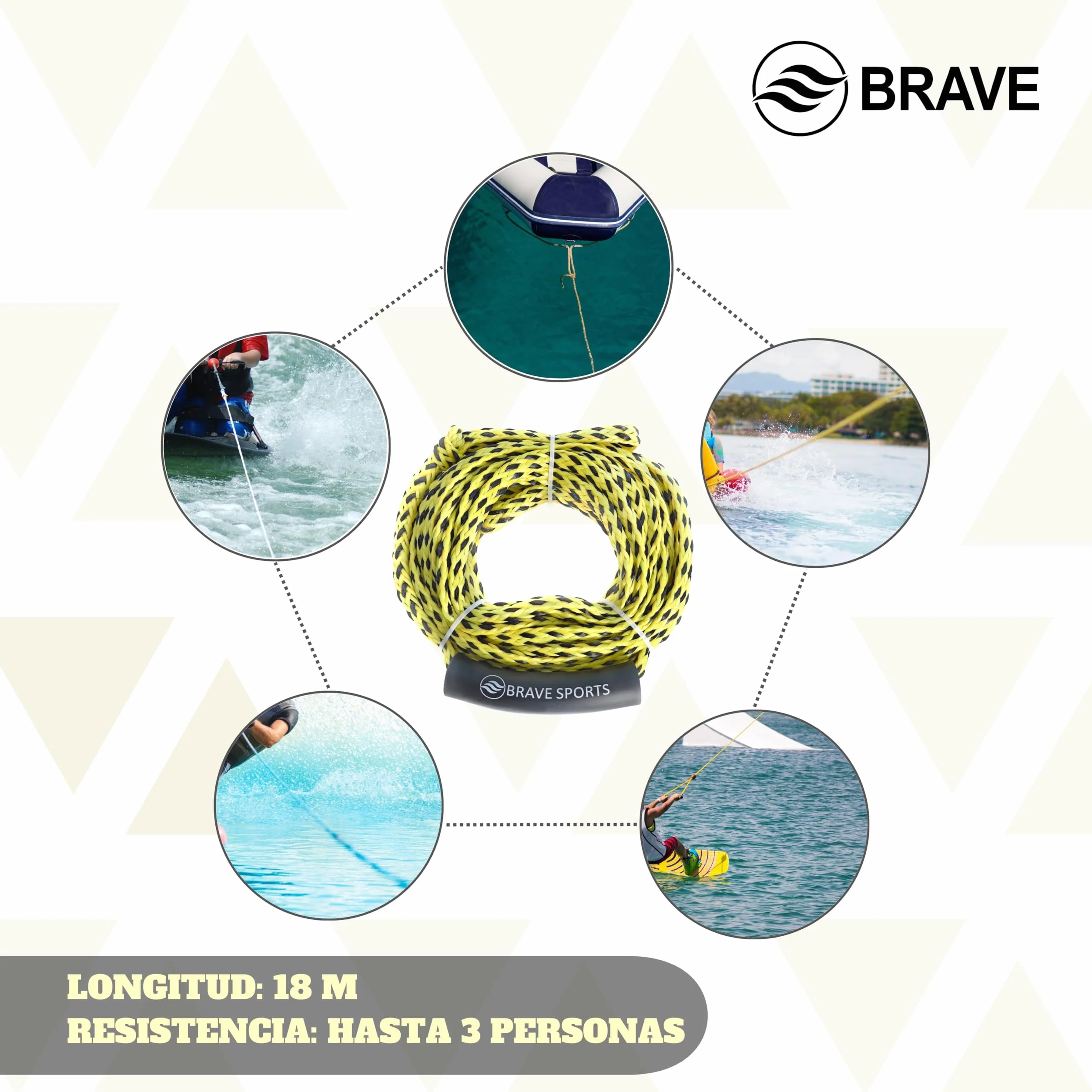 Cuerda de Remolque 3K Alta Resistencia 18 Metros Enganche Rápido para Tubos Hinchables Playa Aventuras Acuáticas