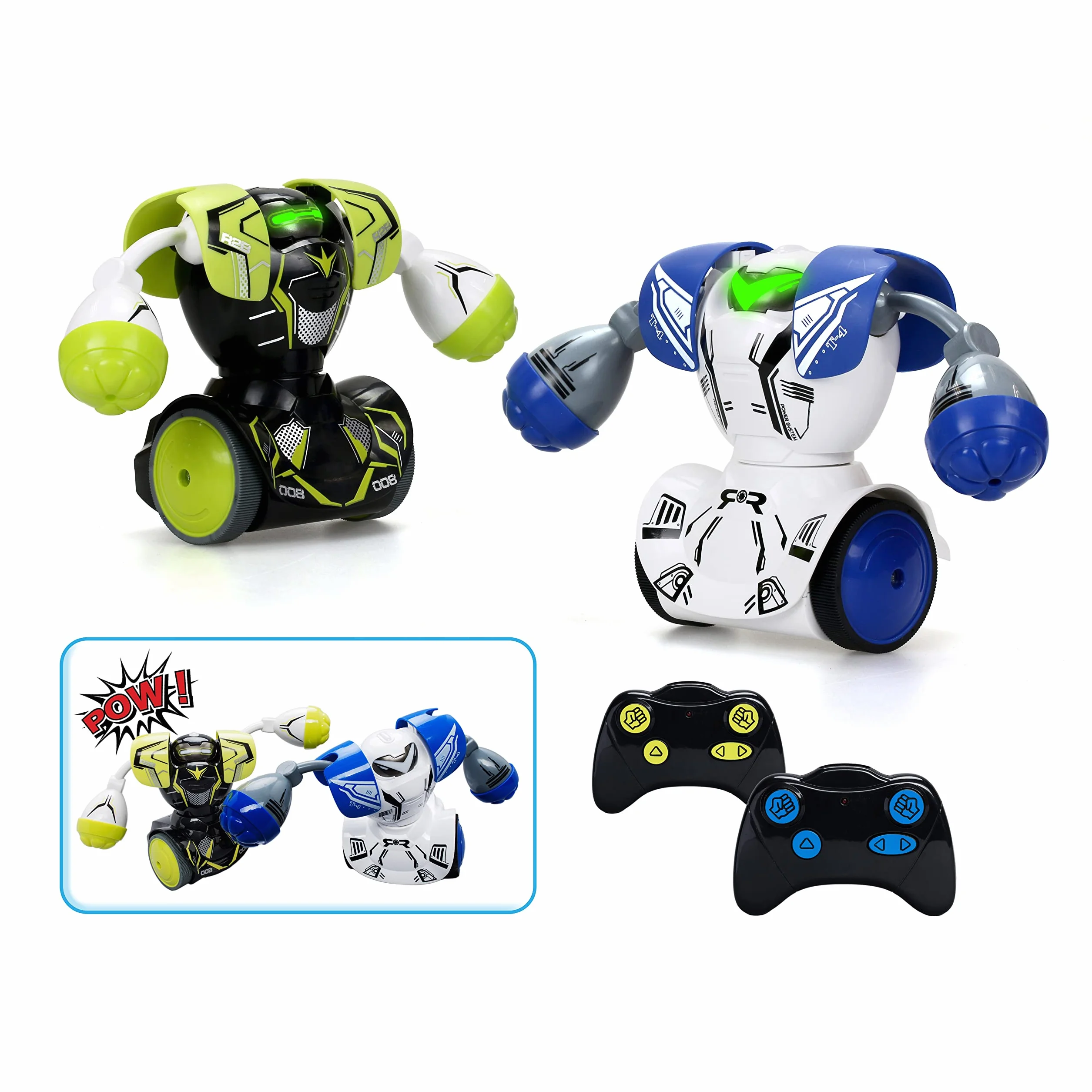 YCOO Pack 2 Robot Kombat Teledirigido 14 cm - Avanza y Golpea a su Oponente - Juguete para Niño con Efectos Sonoros y Luminosos
