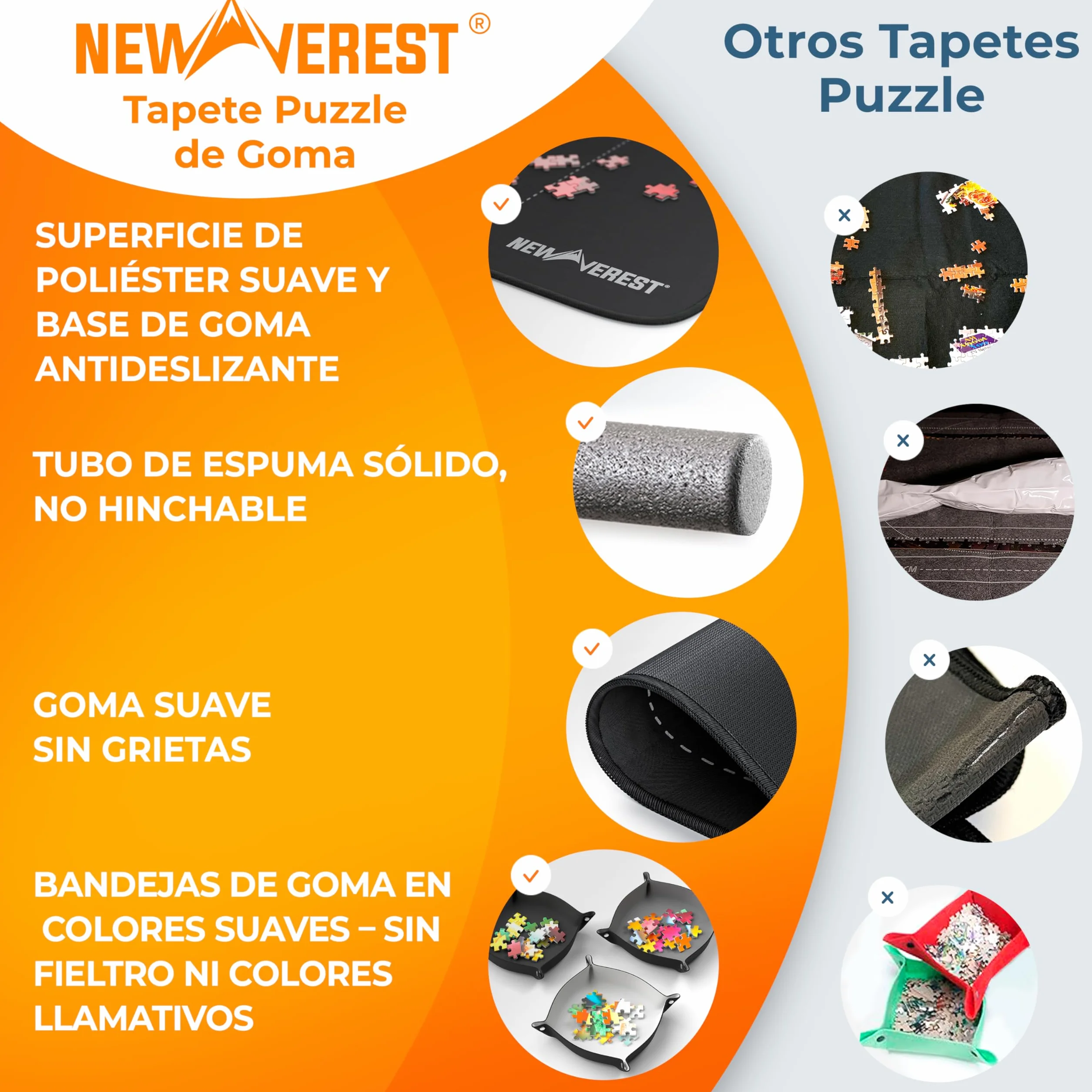 Newverest Tapete para Puzzles Enrollable Original 117 x 66 cm, Guardapuzzles Portátil hasta 1500 Piezas con Base De Goma Antideslizante, Superficie Suave, 3 Bandejas para Puzzles Y Bolsa De Viaje