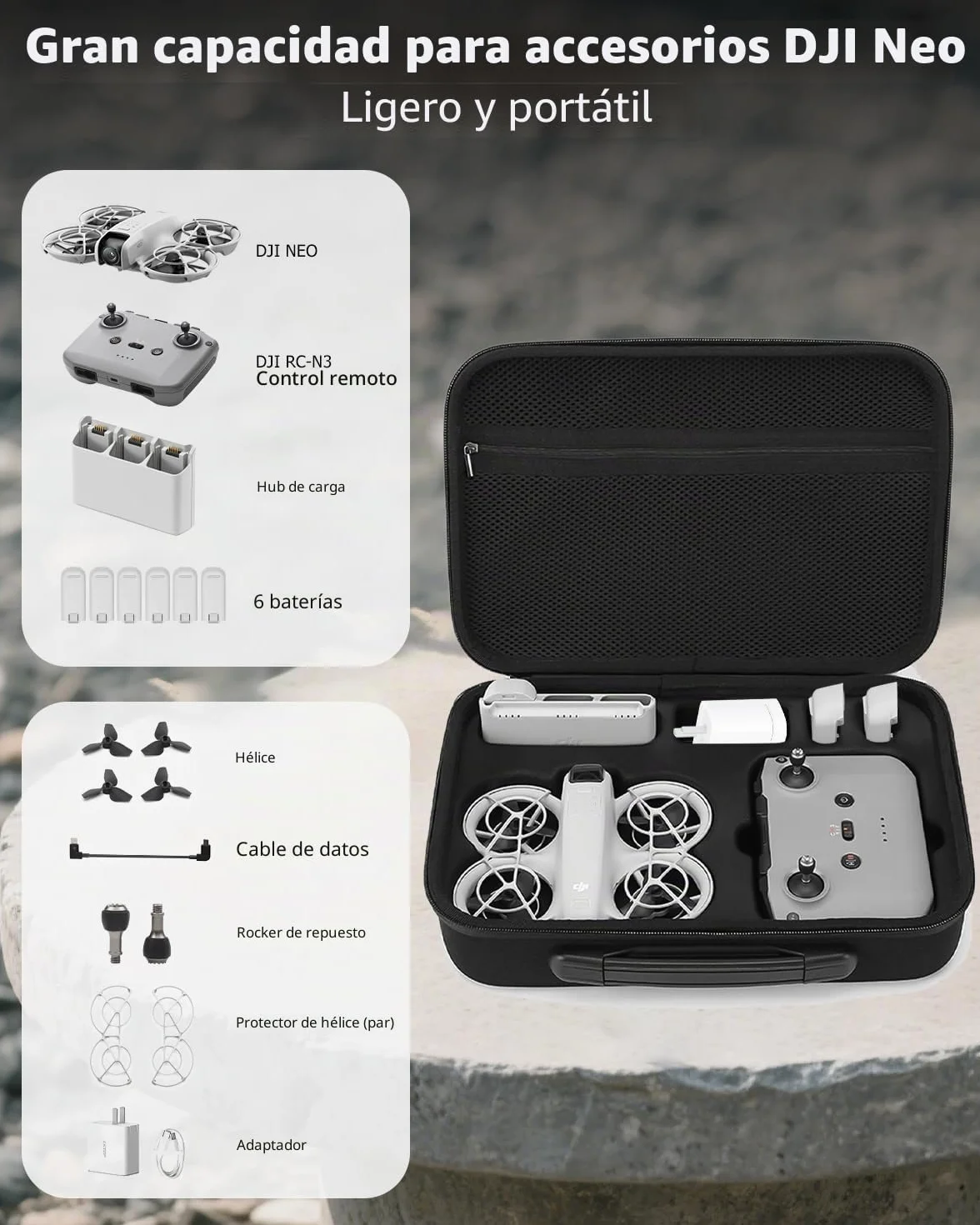 Estuche rígido protectora para DJI Neo Drone, Controlador y Accesorios, Negro