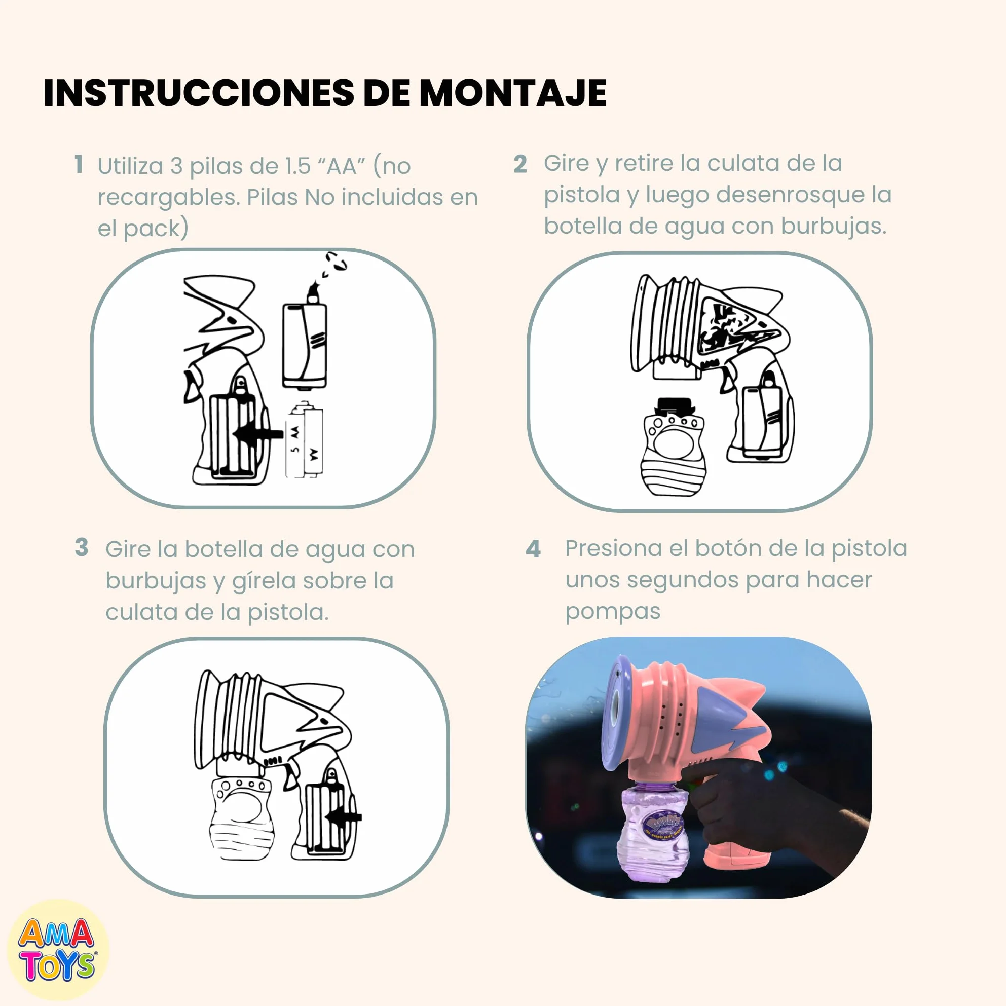 Set de 2 Pistolas de Burbujas Automatica con Luz y Musica + Botellas de Solucion – Juguete para Niños, Fiestas, Regalos y Verano al Aire Libre