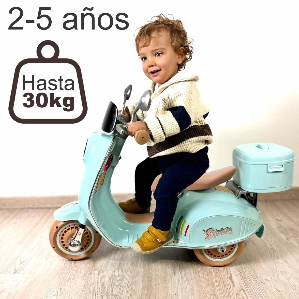 Twinly - Moto Eléctrica para niños SCOOTLY - Motocicleta Infantil con Mando a Distancia- Cargador y batería 6V hasta 40min – Acelerador de Pedal - Maletero, USB, luz y MP3 Bluetooth (Rosa)