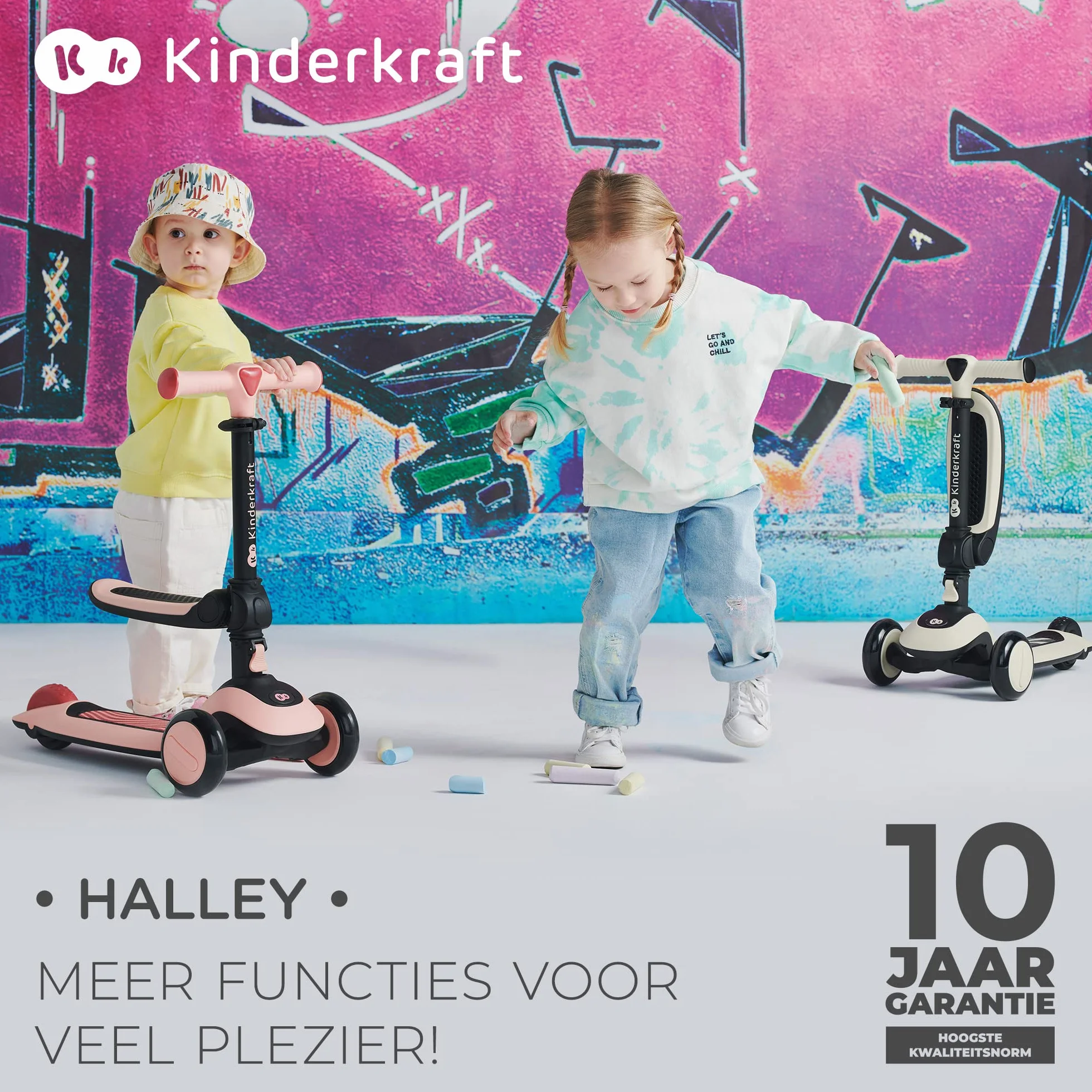 Kinderkraft Halley, Patinete 2 en 1, para Niños, Ajustable, Draisienne, Triciclo, Multifuncional, Bici, 3 Ruedas, LED, De 2 años hasta 50 Kilos, Blanco