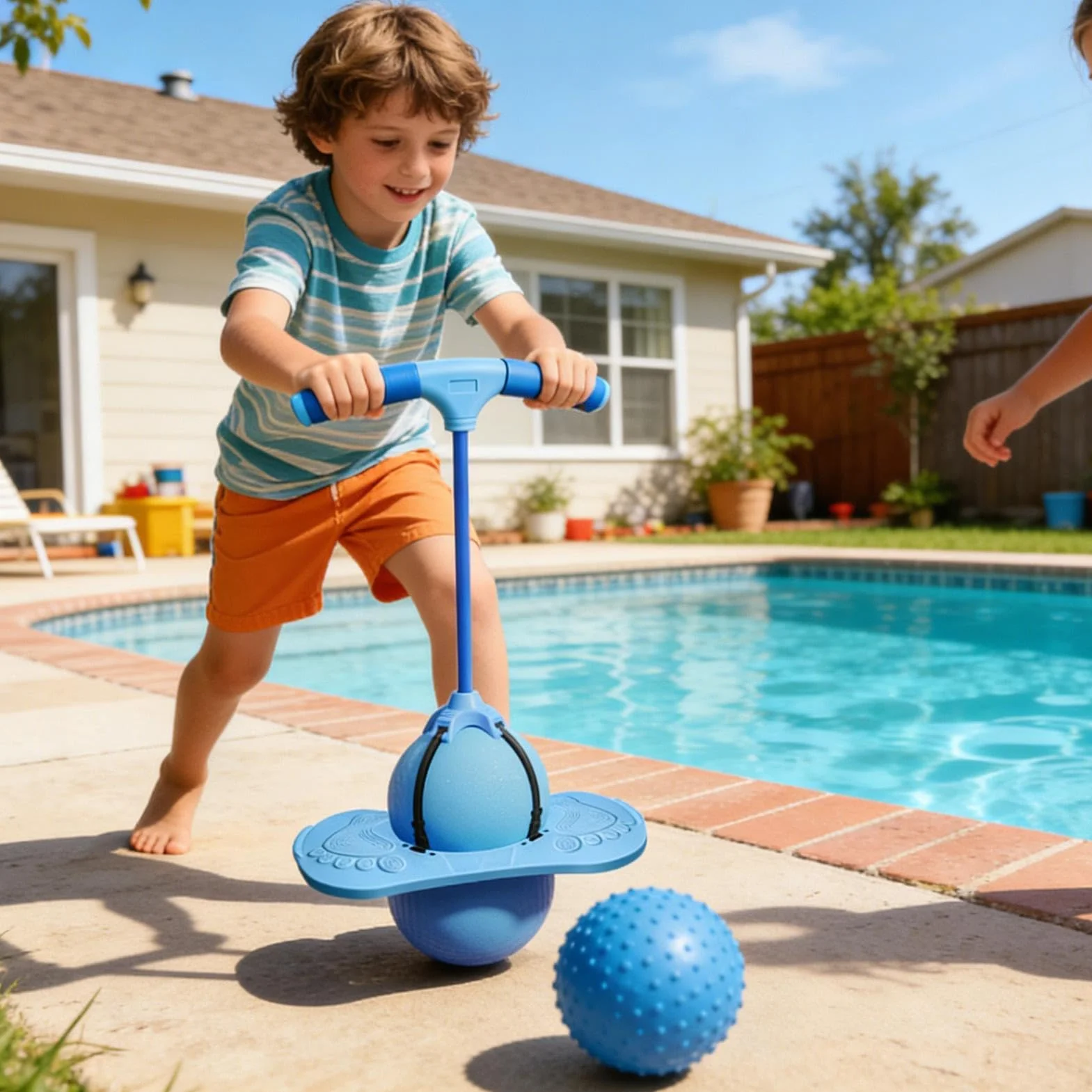 Bouncy Ball with Handle - Hopping Balance Toy for Kids and Adults | Indoor Jumping Ball for Workout and Yoga, 80x38cm Rubber + 290kg Load Capacity, Includes Inflator for Backyard