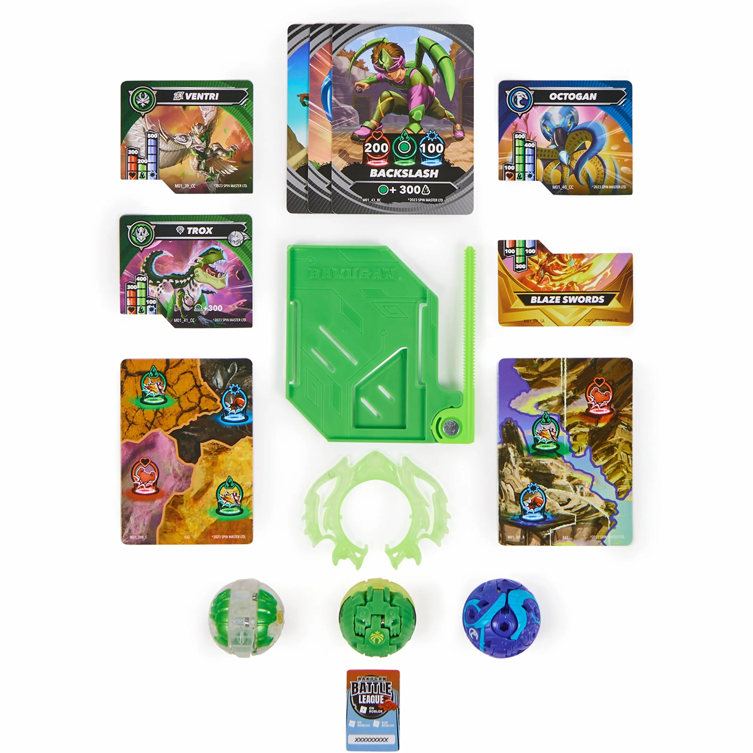 Bakugan Paquete de 3 Unidades Iniciación Ventri Octogan Trox Figuras Acción Giratorias Personalizables Tarjetas