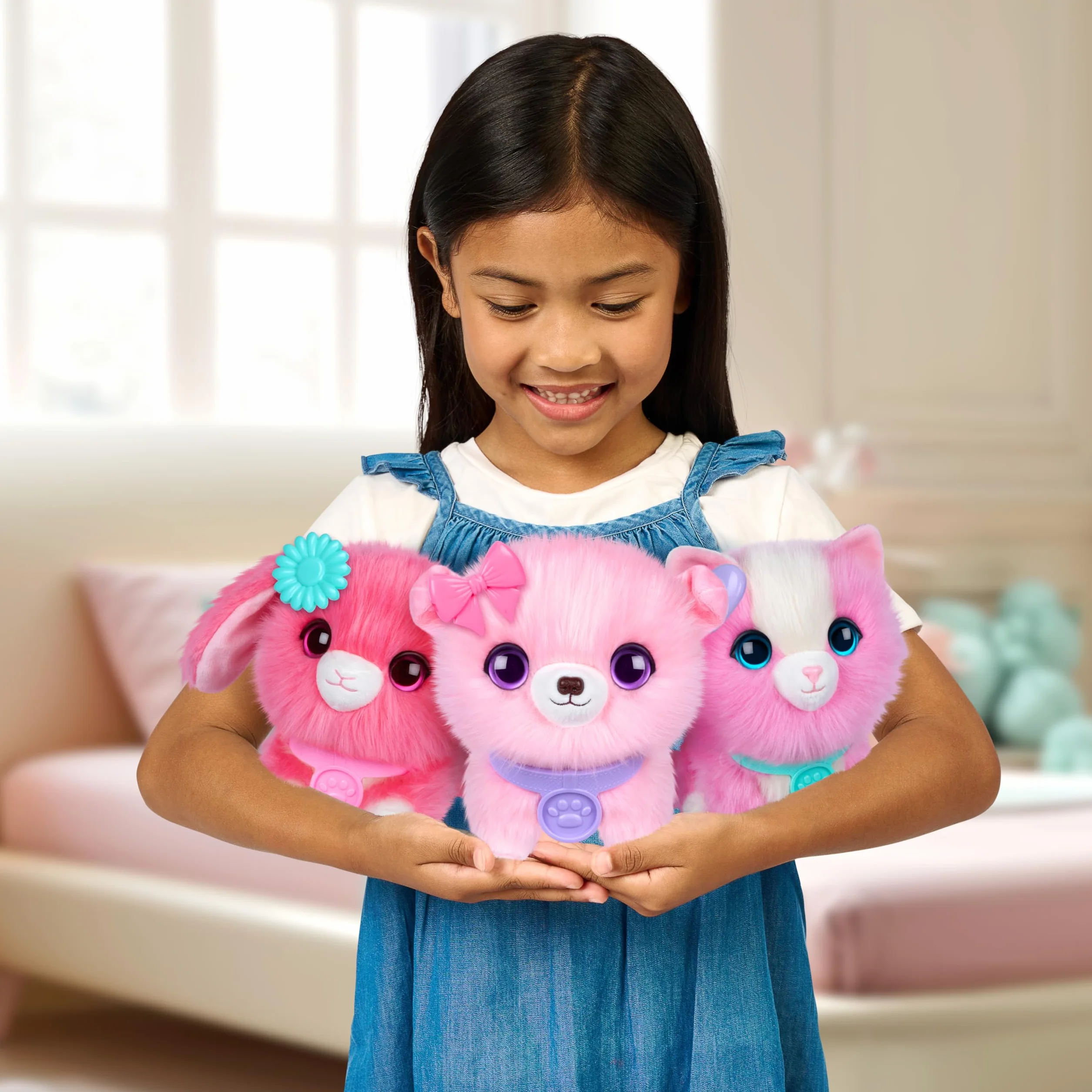 SCRUFFALUVS Little Live Pets Scruff Mascota Rosa - Peluche Sorpresa, 19 cm - Lava para Descubrir 1 de 3 Mascotas rescatadas: Perrito, Conejito o Gatito - Incluye un transportín Deluxe de 22 cm