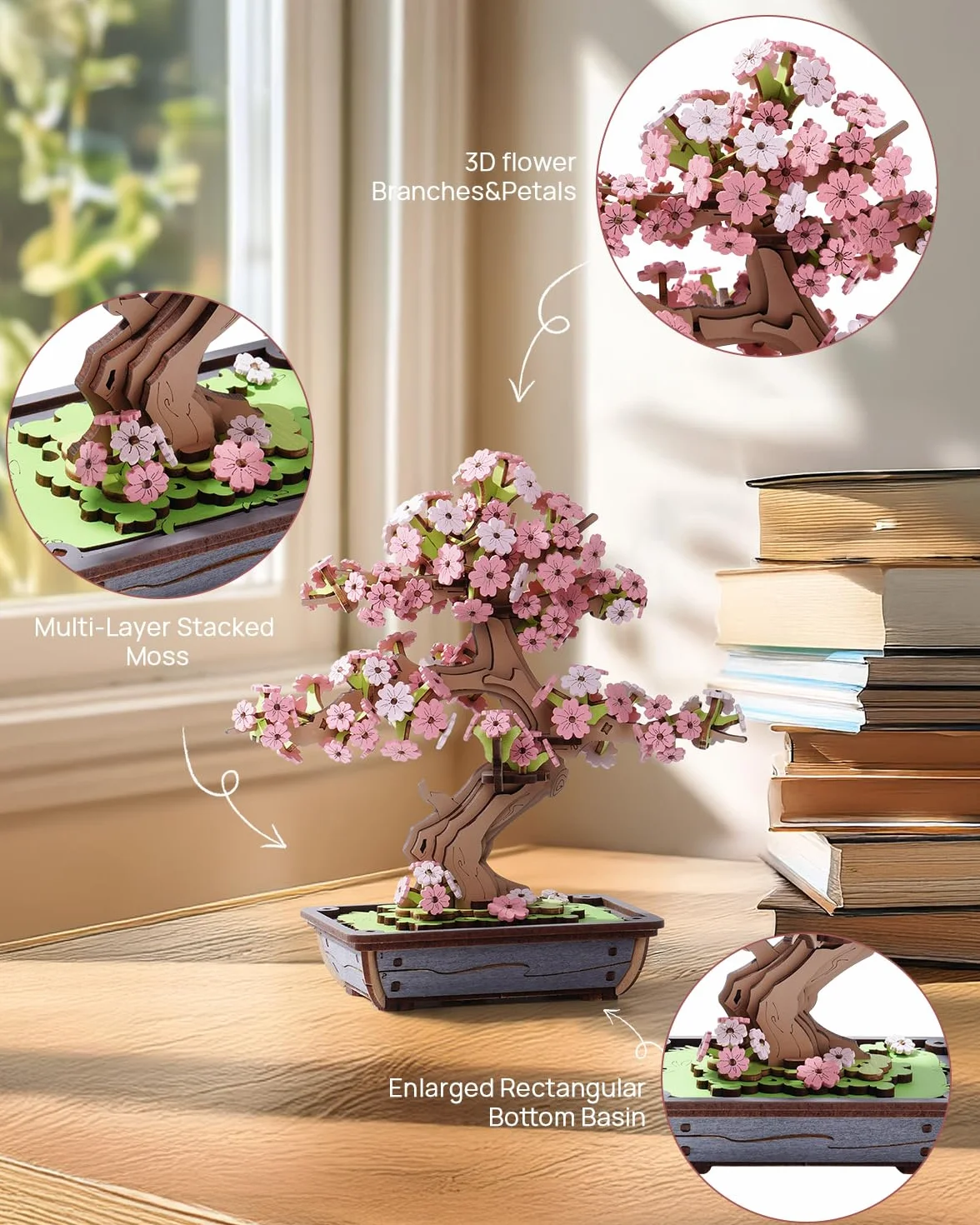 Rolife Puzzle 3D Bonsái Modelo Madera Adultos Decoración Hogar Regalo Creativo (Sakura)