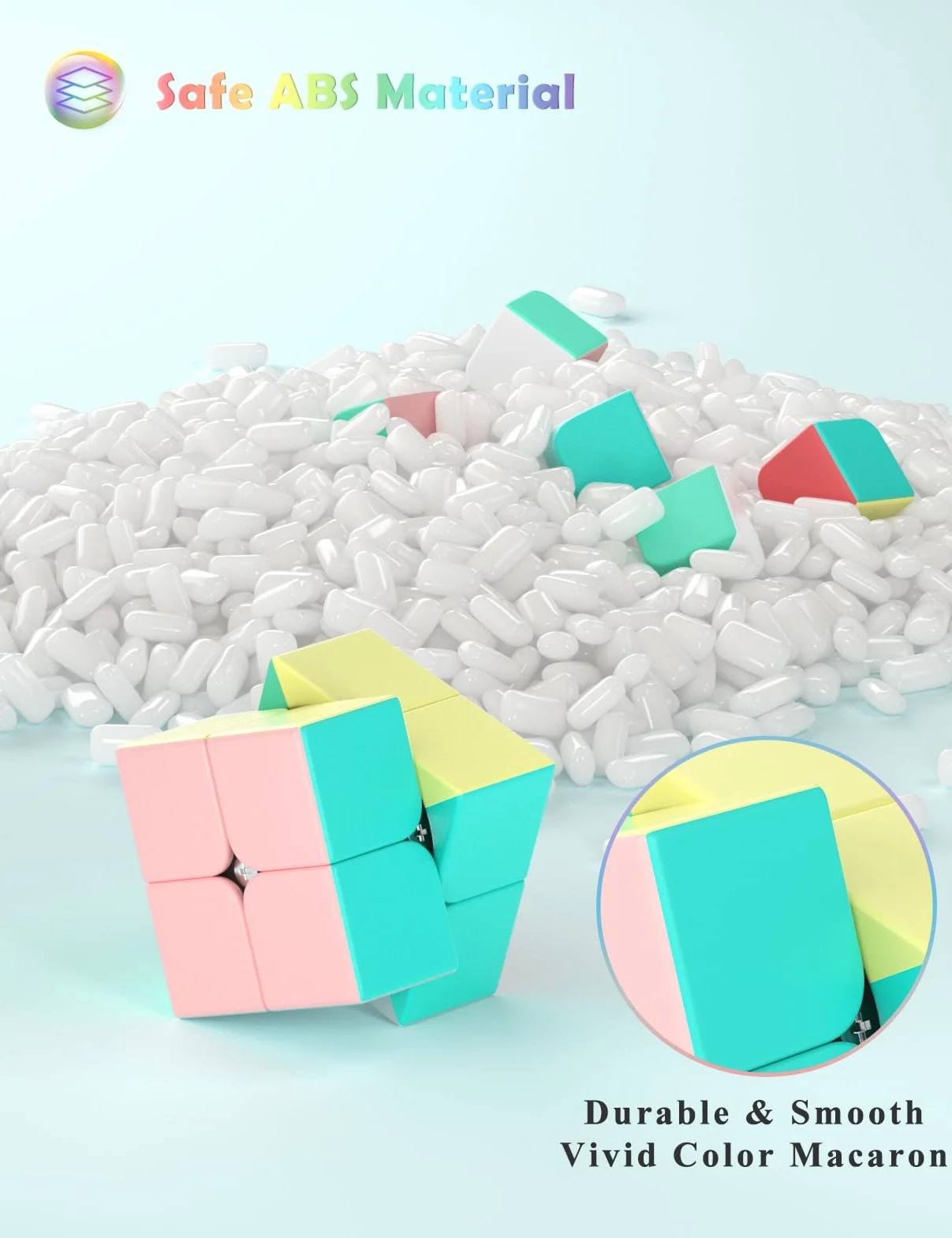 ROXENDA Cubo mágico 2x2, Juguete para Ejercicios de concentración y combinación, Speed Cube Stickerless con Macarons, Colores Vivos para niños y Adolescentes (2x2x2)