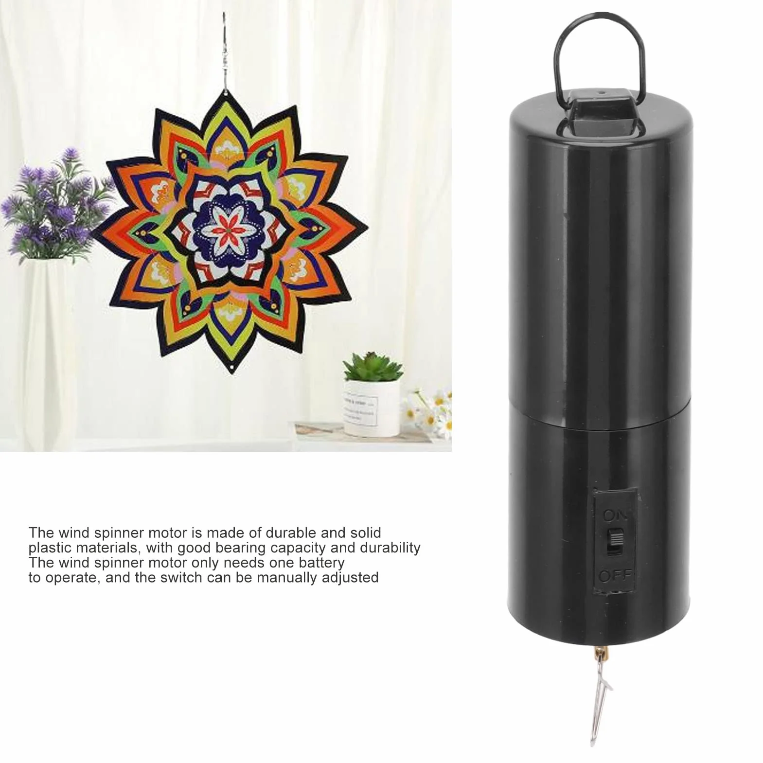 Motor Giratorio de Viento con Pilas, Motor Giratorio Colgante para Campanas de Viento, decoración de jardín, Capacidad de Carga de 3 kg, diseño fácil de Colgar (Negro, 5 x