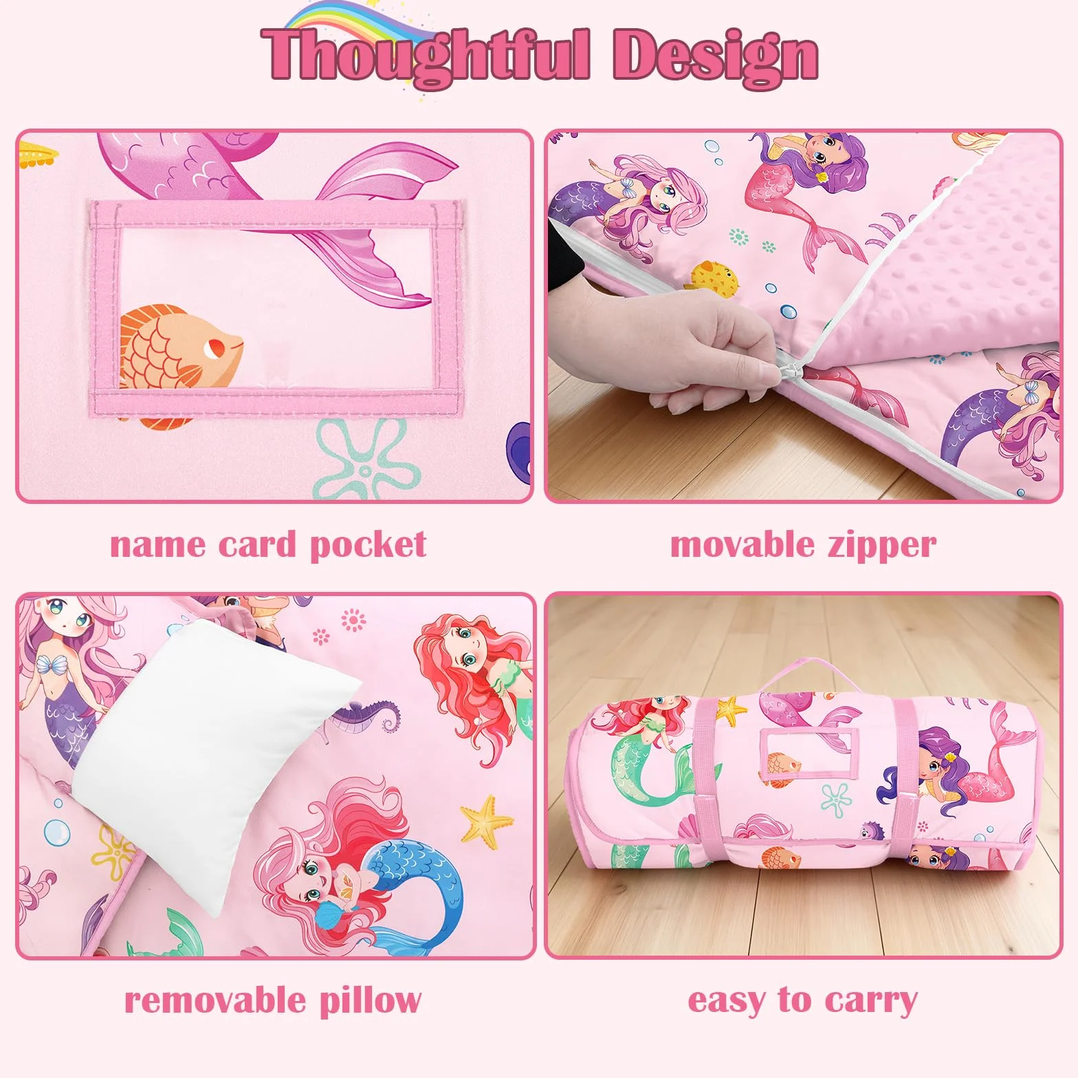 decalsweet Saco de Dormir para Niños con Almohada y Manta Extra Gruesa Grande 2 en 1, Alfombrilla de Siesta para Niñas y Niños, Bolsa de Dormir Bebés para Preescolar Viajes Camping