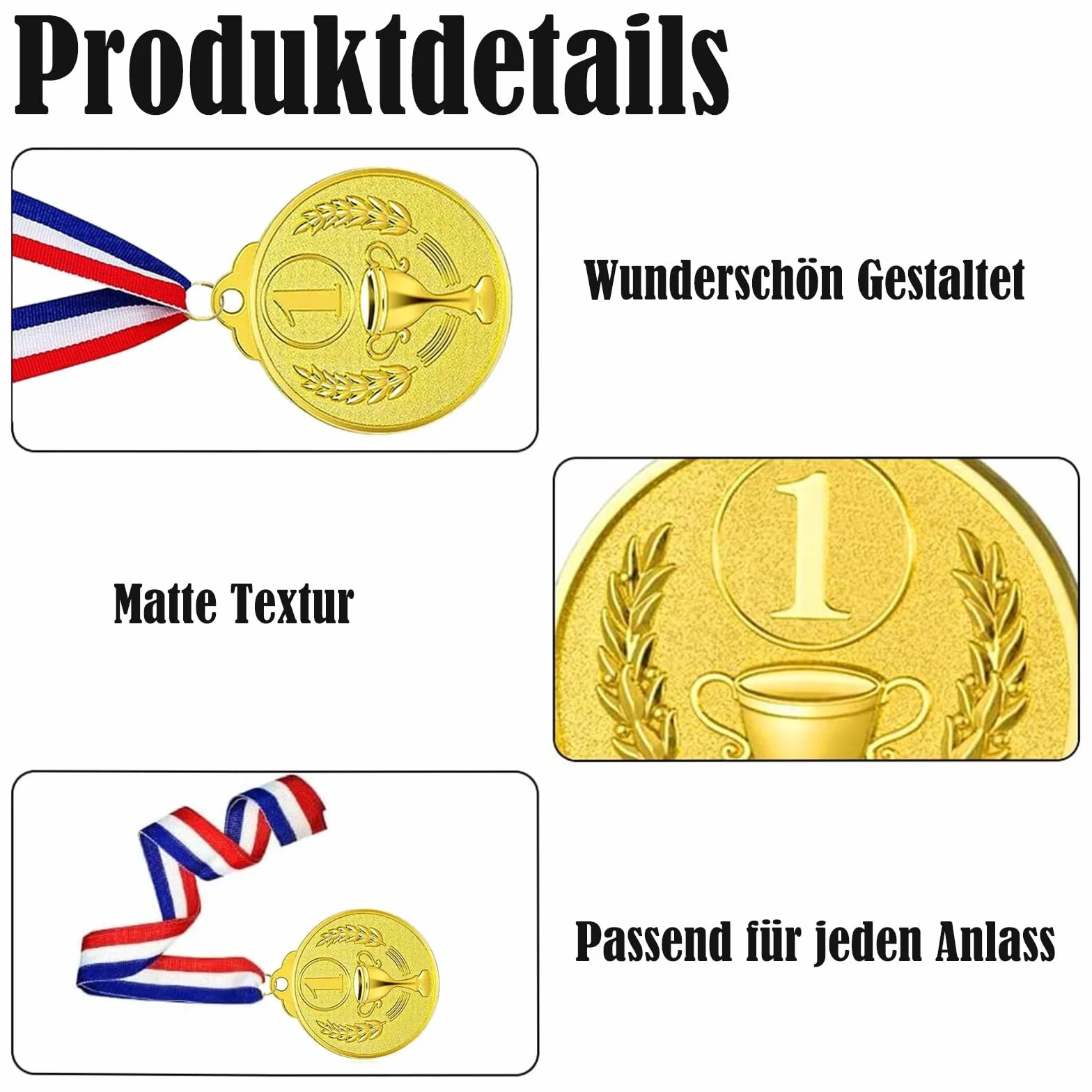 Medallas de Metal 12 Piezas, Medallas de Oro Plata Bronce con Cintas 5.0cm para Premios Deportivos