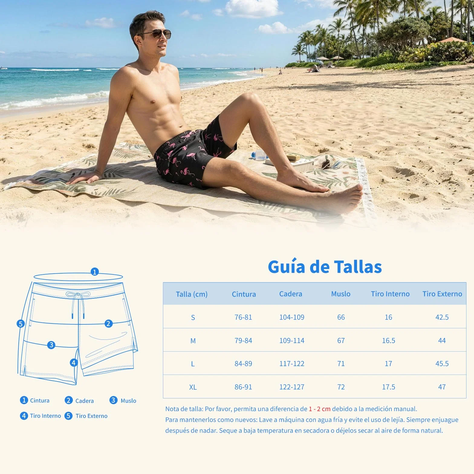 Bañador Hombre Corto 2 en 1 con Forro de Compresión Secado Rápido Impermeable Bolsillos Cremallera Short Playa Surf
