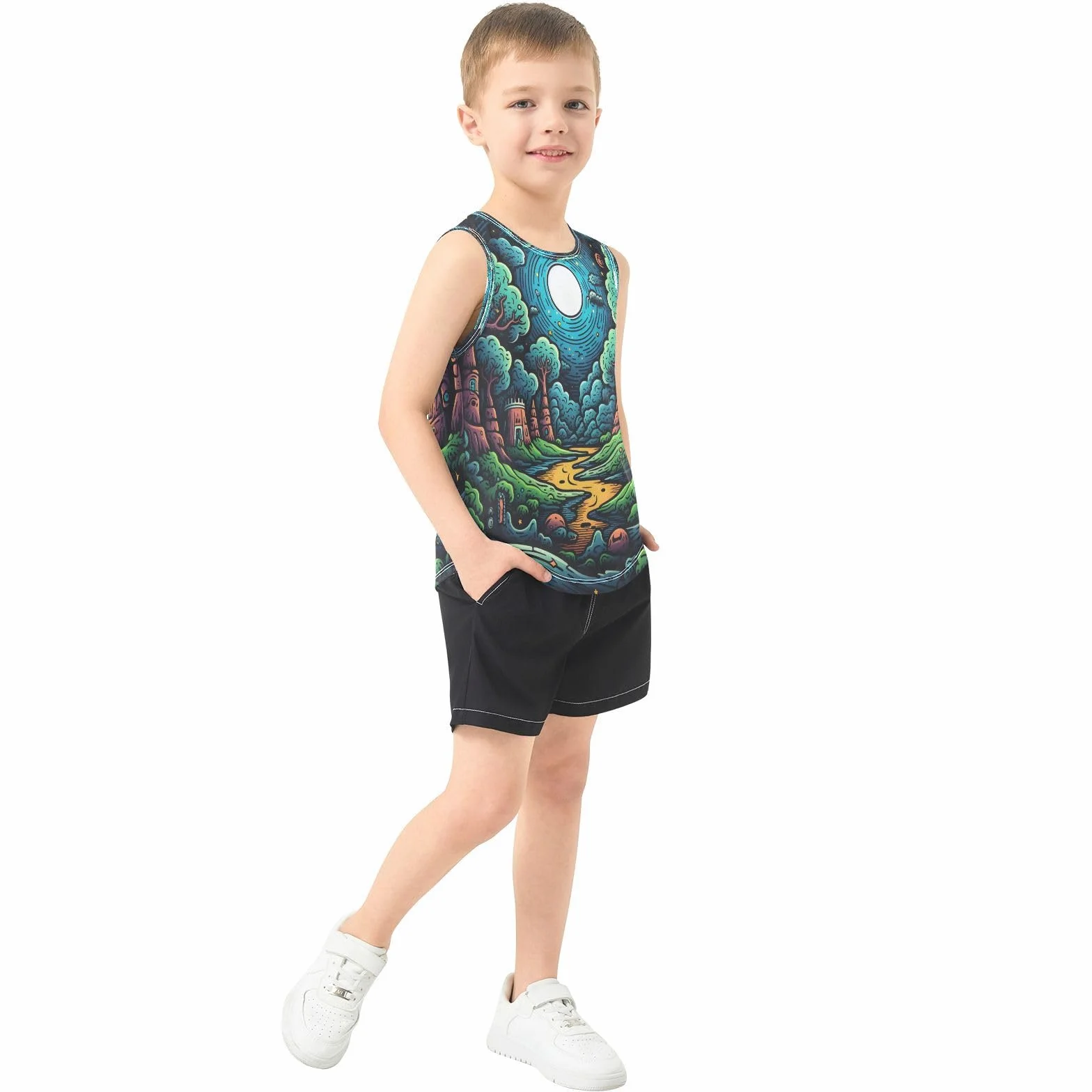 Camisetas Sin Mangas Tank Top Niños Divertido Bosque Verde Deportivas