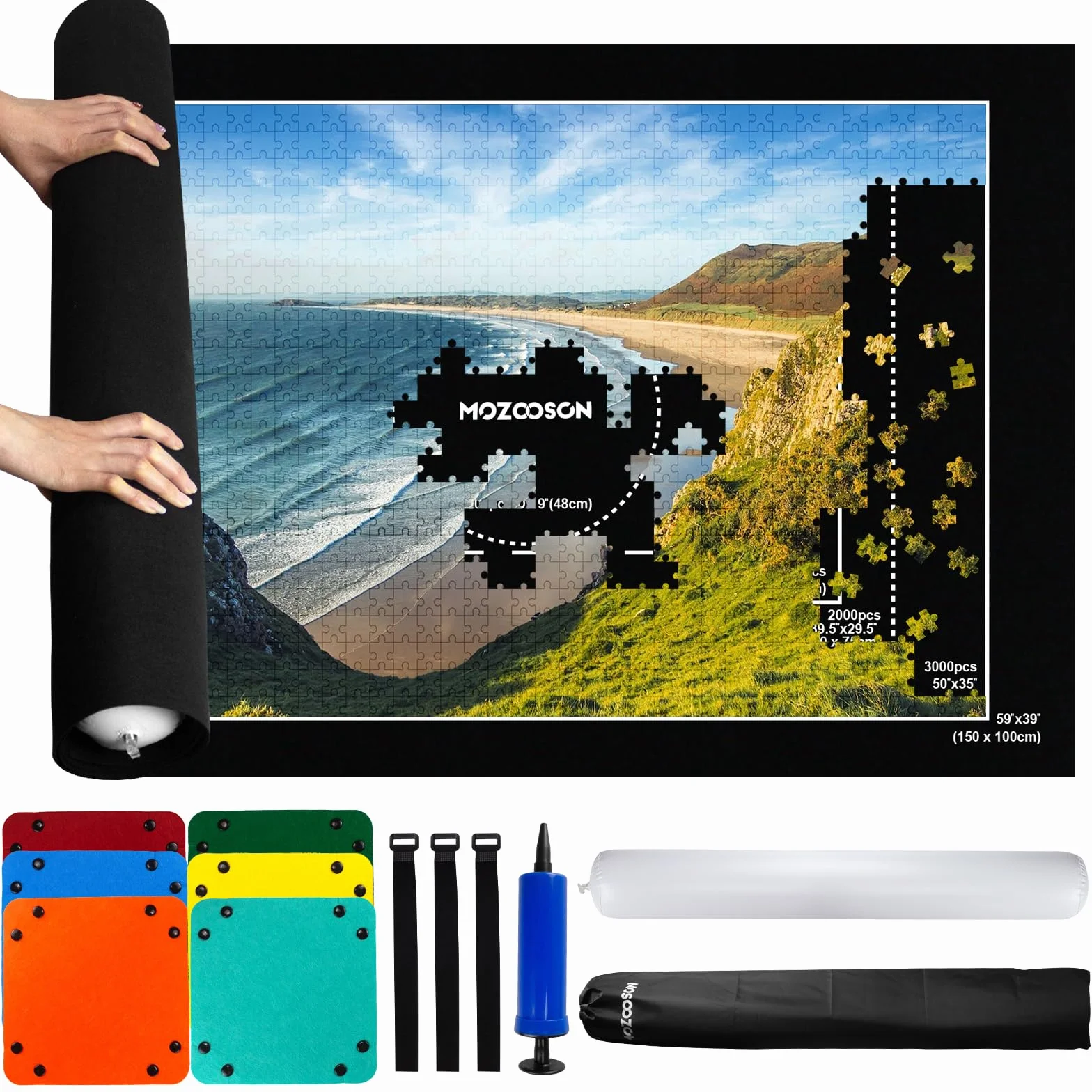 MOZOOSON Tapete Puzzle 3000 Piezas, Mat Roll Up Pad, Estera Portátil