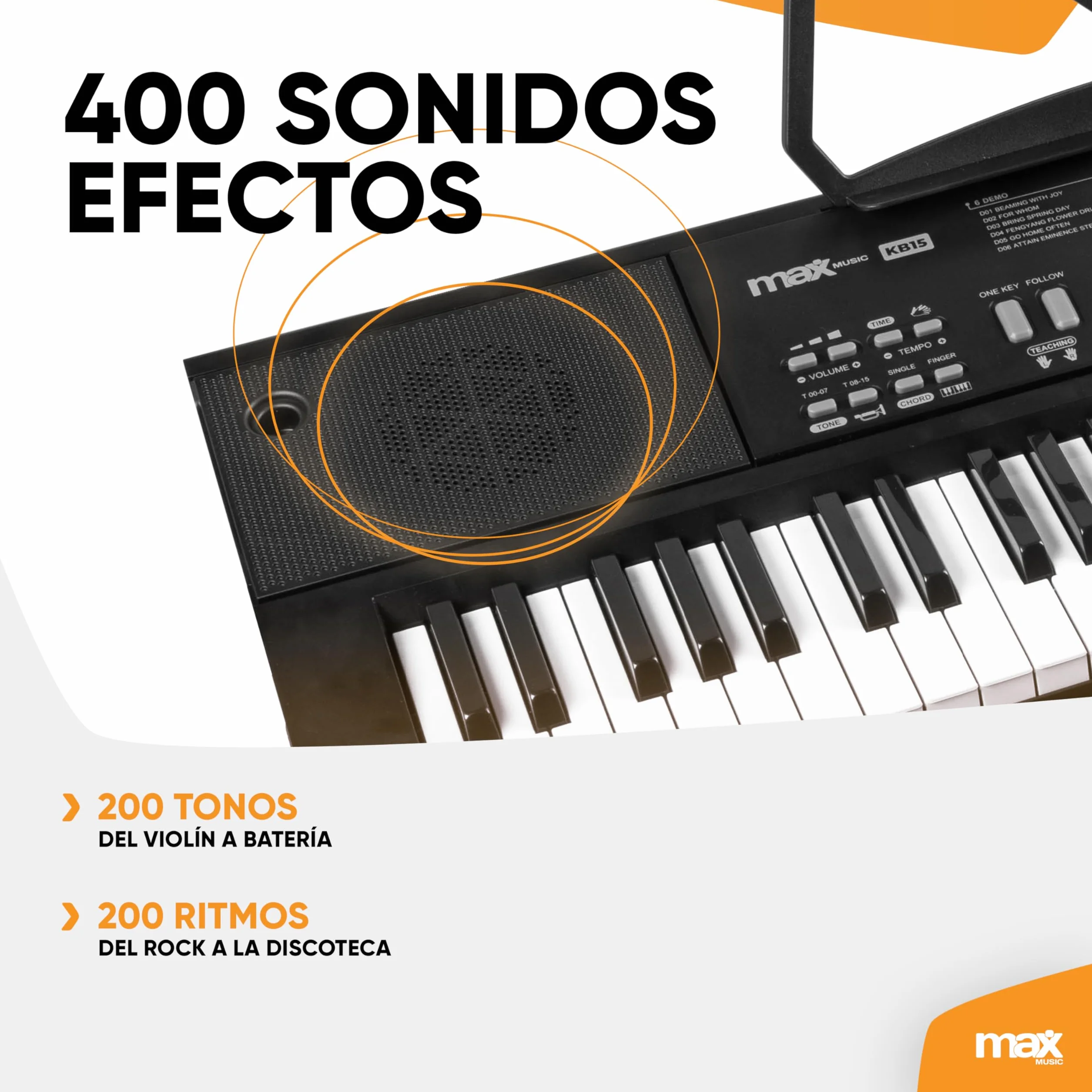 MAX KB15 - Teclado piano con 61 teclas, micrófono y pantalla, teclado con soporte, 8 horas de batería, 70 canciones, 16 sonidos, 8 percusiones, función de aprendizaje, teclado piano para niños, USB-C