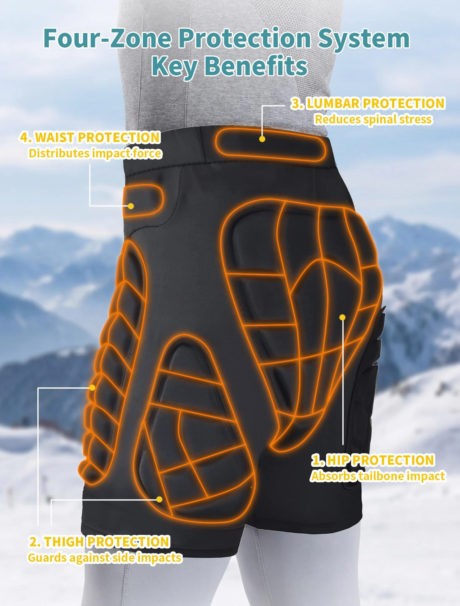 Tentock Adultos Pantalones Cortos de Compresión con Protectores Acolchados 3D para Esquí Patinaje