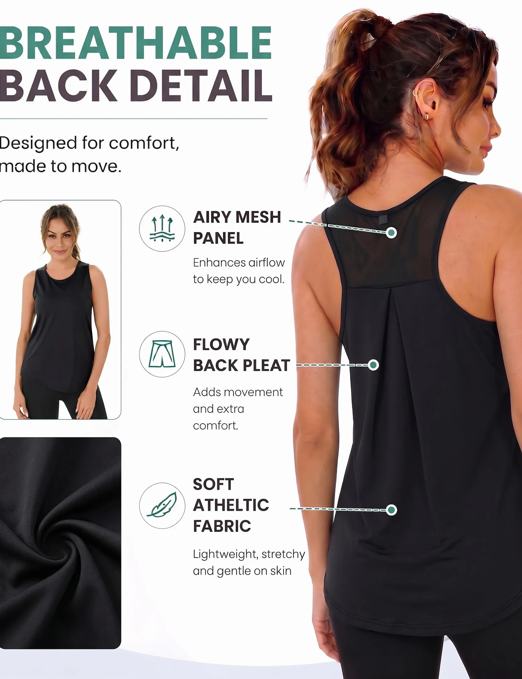 Terecey Camiseta de Tirantes Mujer sin Mangas Fitness Malla Trasera Entrenamiento Correr