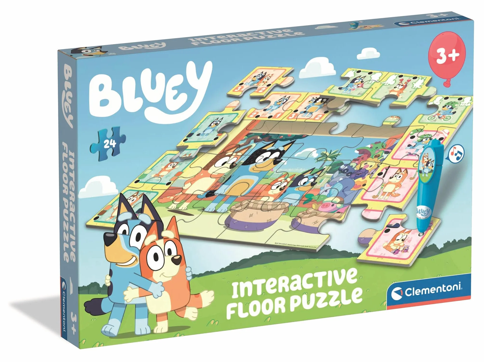 Clementoni - Puzzle Interactivo de Bluey para Suelo - 24 Piezas, Pen Interativa, Desarrollo Autonomía y Concentración, 3+ Años, 62x42 cm, 16689