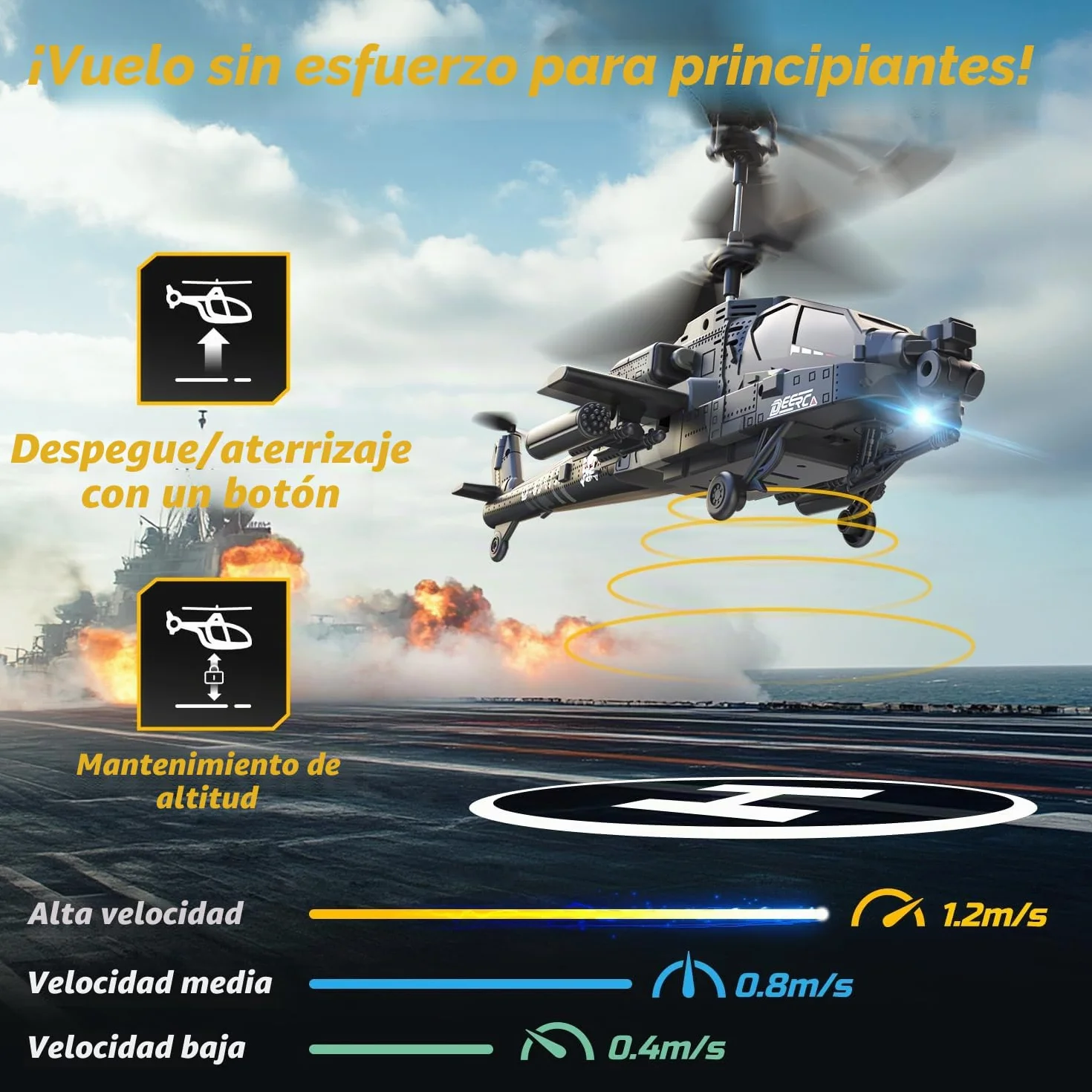DEERC Helicóptero RC, avión RC para niños y Adultos, helicóptero de Control Remoto de 2,4 GHz, Tiempo de Vuelo de 30 Minutos, Luces LED y retención de altitud, Juguete para niños de 8 a 12 años