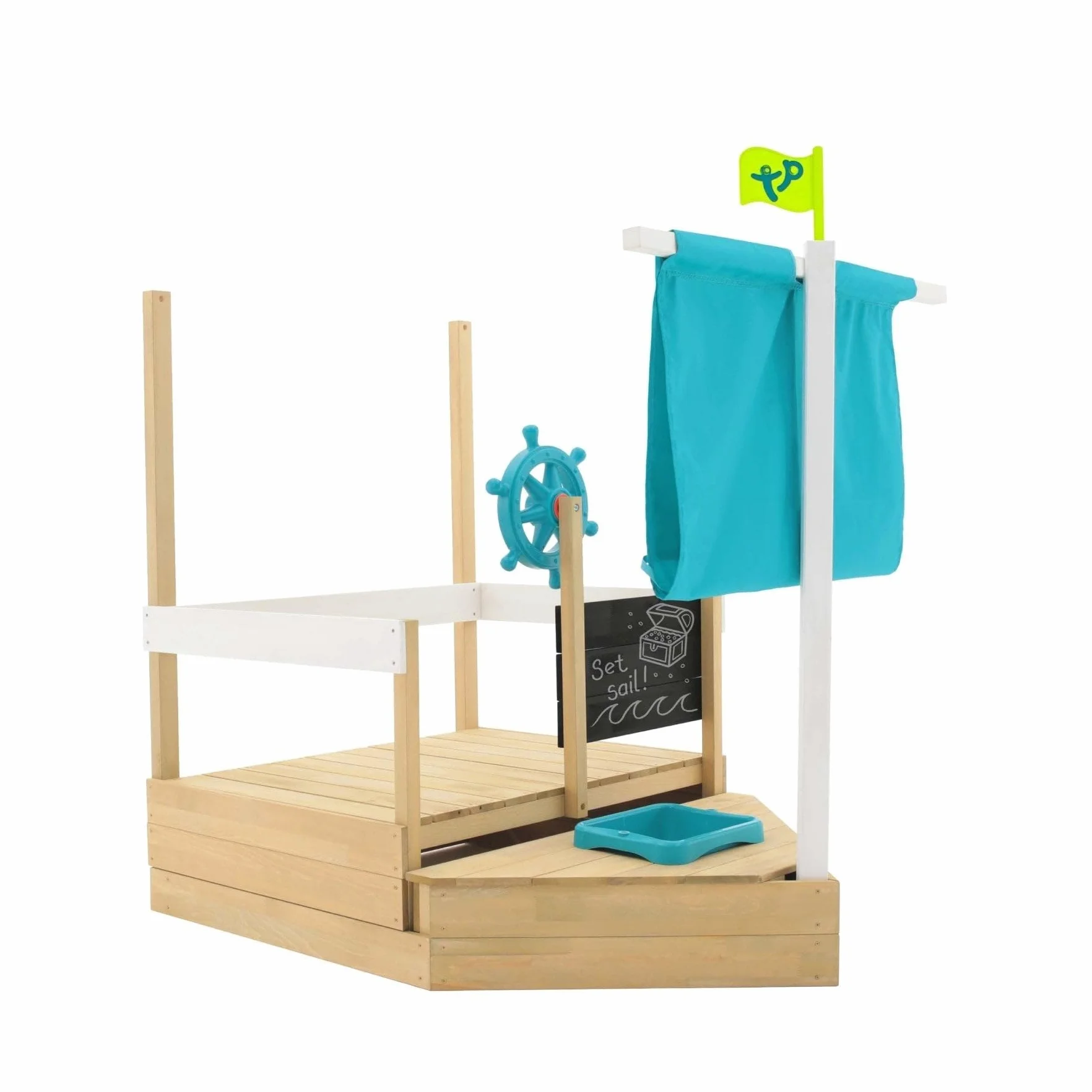TP Toys Ahoy Barco de Juego de Madera con Arenero y Cubierta de Sombra para Niños 2+ Años