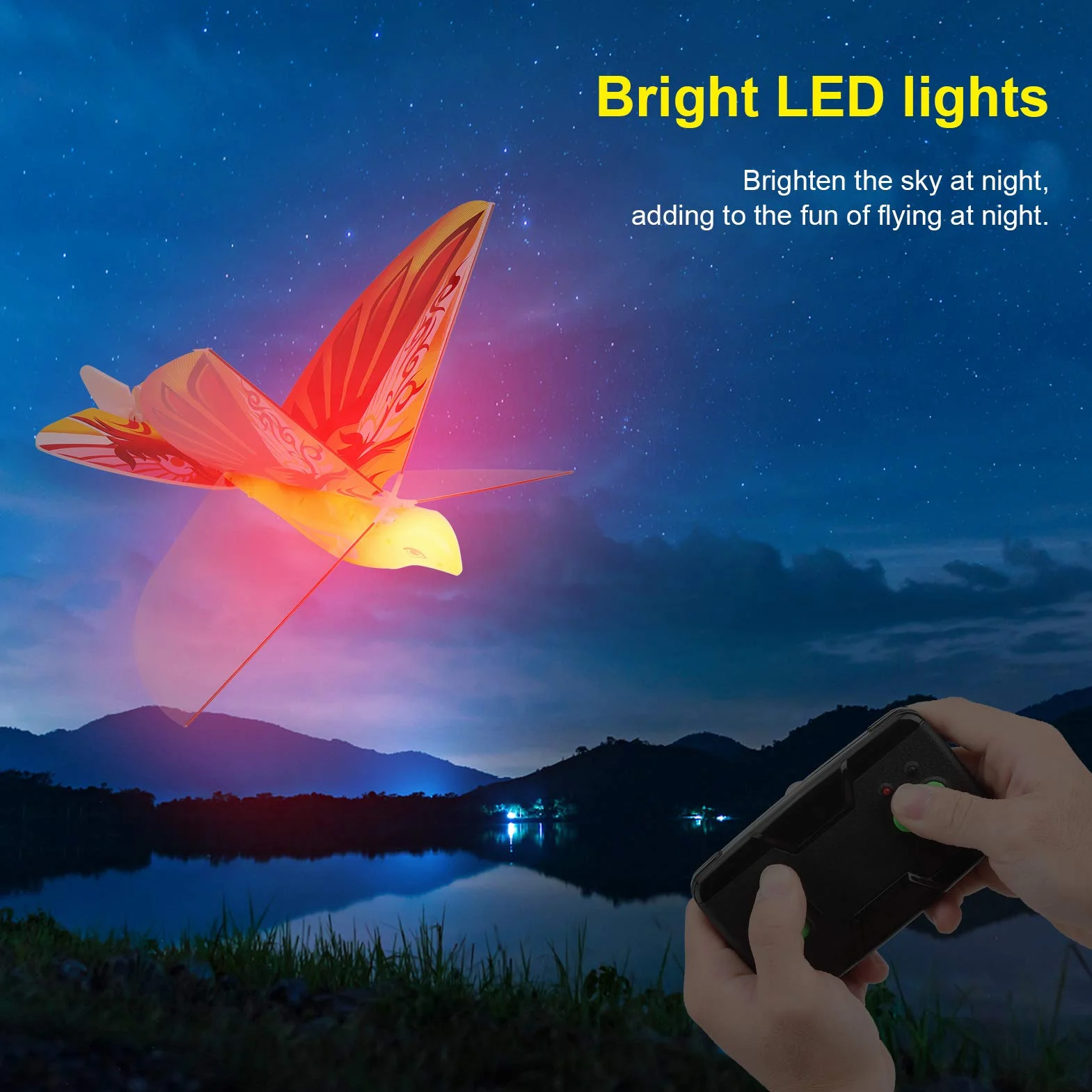 Dilwe Flying Bird RC Juguete de Aves Voladoras 2.4 GHz LED Control Remoto Naranja