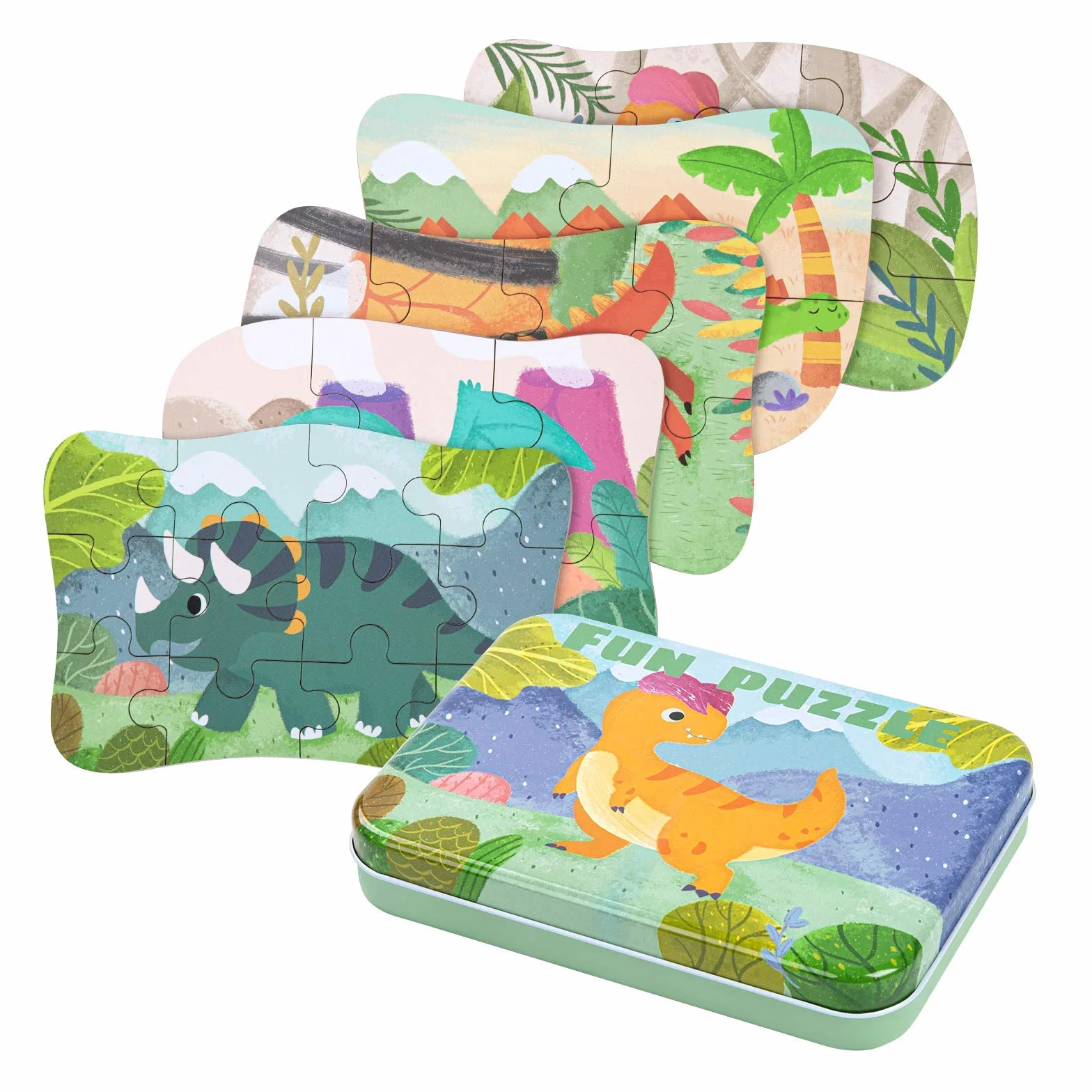BBLIKE Puzzle Infantil de para niños Rompecabezas de Animales, puzle de 5 imágenes, Adecuado para niños y niñas a Partir de 3, 4 y 5 años (Dinosaurio)