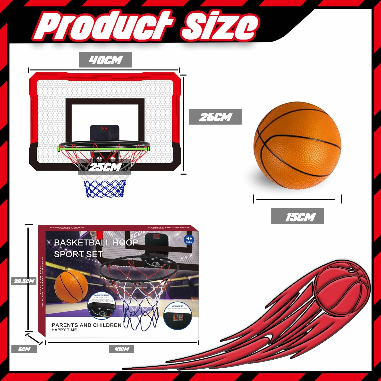 TEUVO Canasta Baloncesto Infantil Mini con 4 Canastas Interior Exterior Regalo Niños Niñas