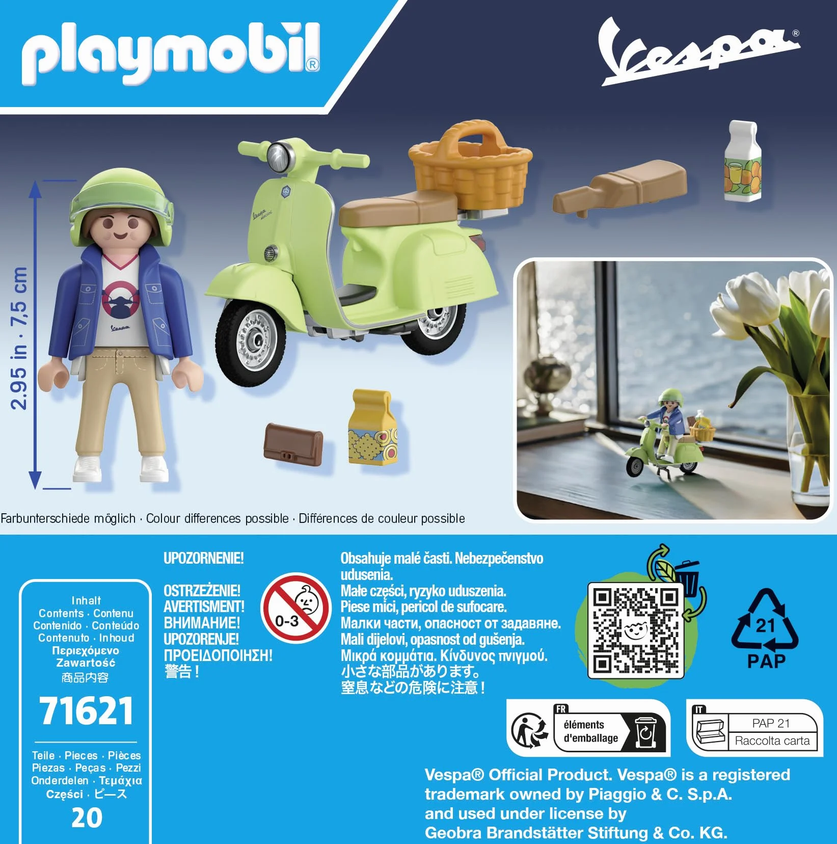 PLAYMOBIL Cars 71621 1969 Vespa 150 Sprint Veloce, Verde Claro, Modelo Fiel para Coleccionistas