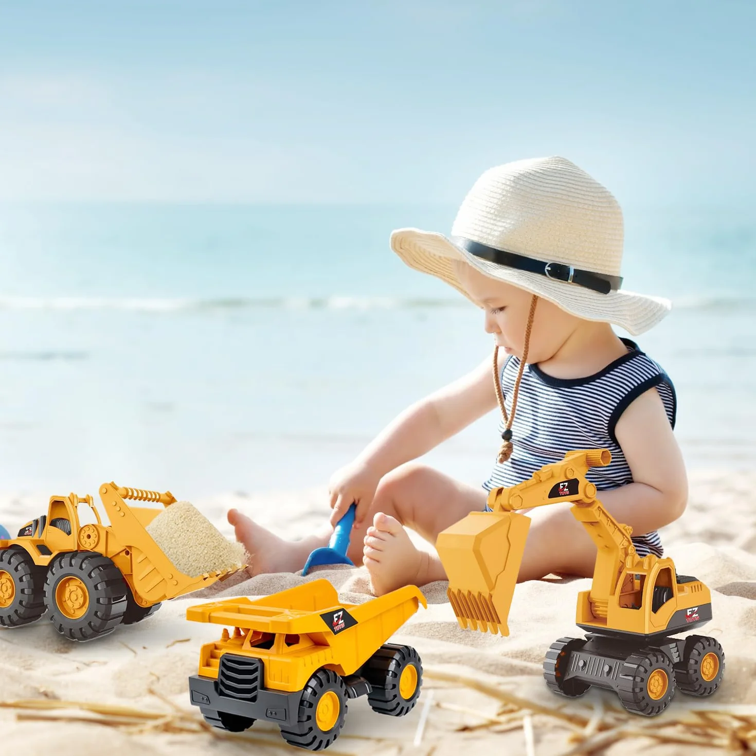 3 PCS Excavadora Juguete, Juego De Excavadora De Juguete De Arena, Coches Juguete De Arena, Con Volquete Camión Excavadora Cargador Frontal, Camiones De Construcción Para Niños e 3 A 12 Años