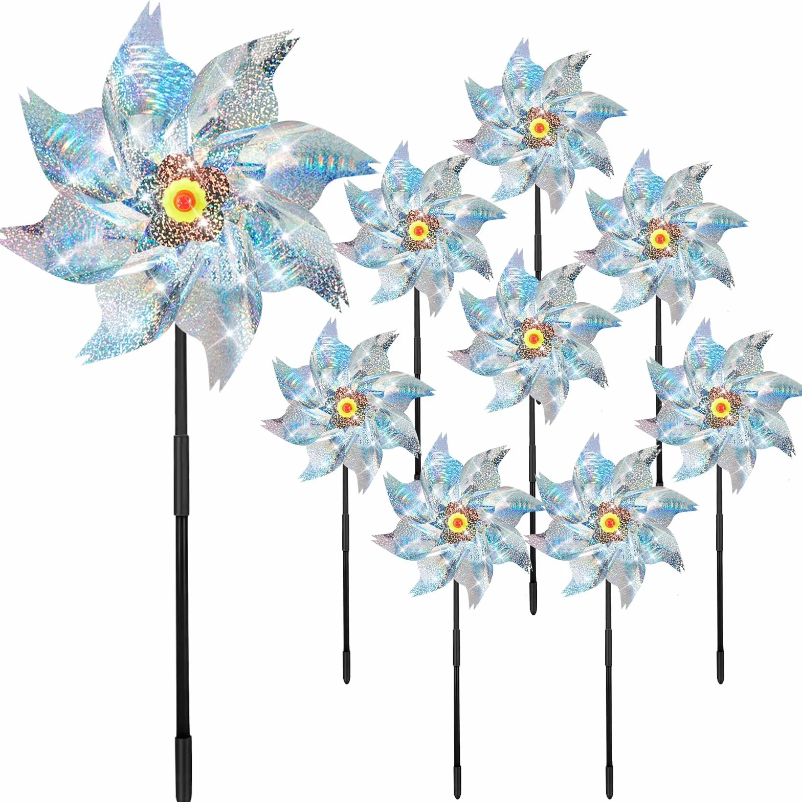 9PCS Molinos de Viento Reflectivos,Repelente de Aves,Molino de Viento Jardin,Repelente de Palomas, Pajaros.Se Utiliza para Proteger Jardines,Granja.
