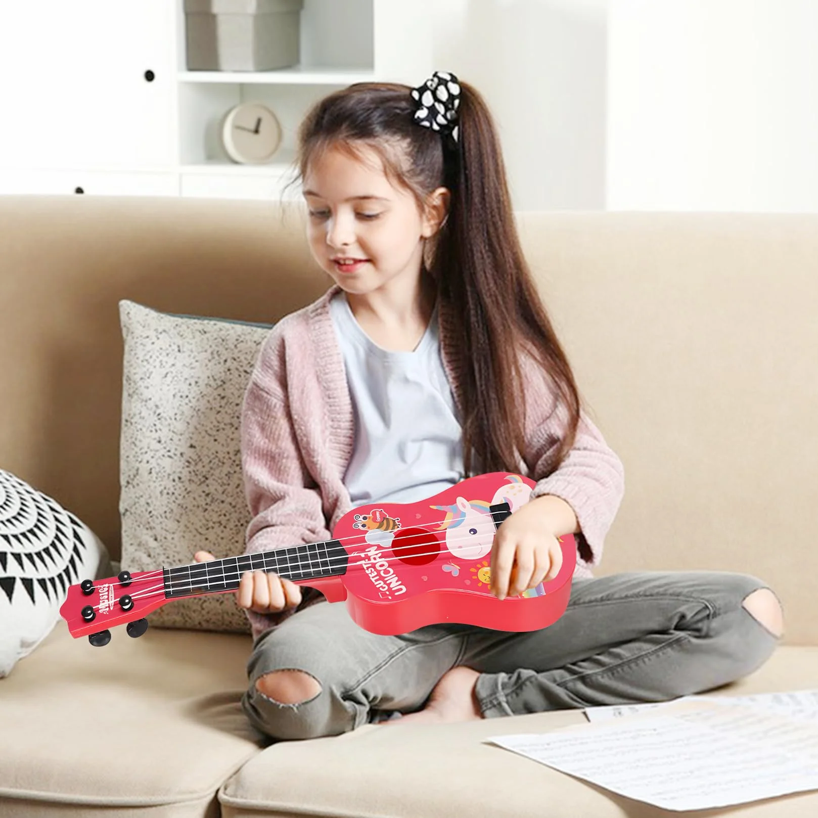 Guitarra de Juguete para Niños - 42cm con 4 Cuerdas Ajustables - Ukelele Música Juguete para Pequeños Principiantes Niñas