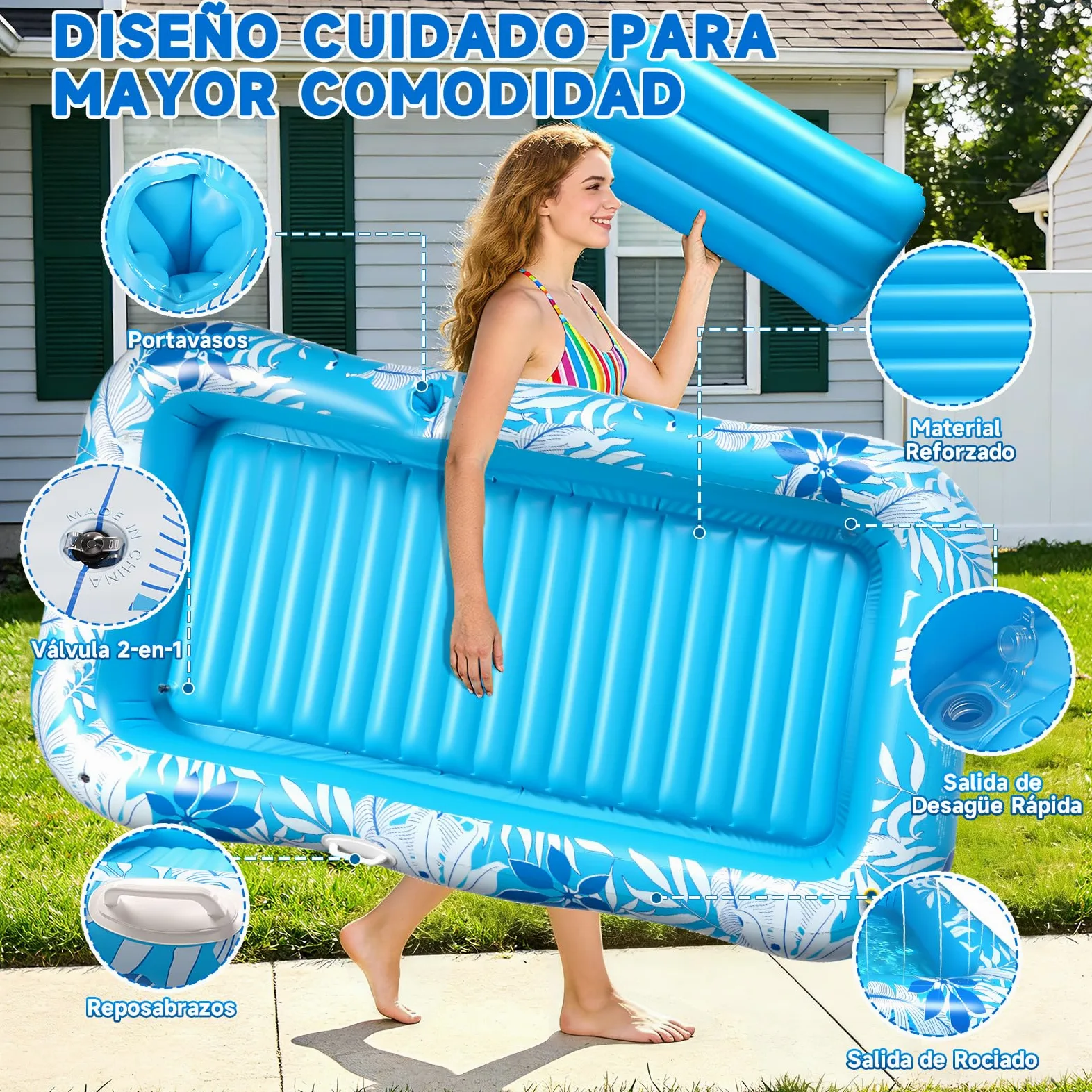 Colchonetas Piscina Adultos, Flotador Inflable Piscina Aspersor 210 × 130 cm, Colchoneta Hinchable Piscina - Cojines & Posavasos, Tanning Pool Piscina, Jardín, Césped, Playa